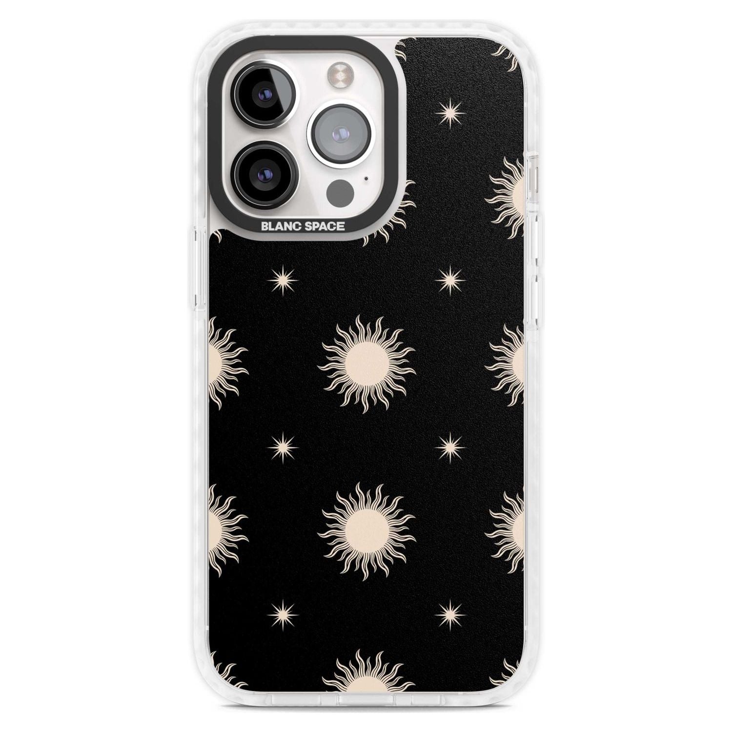 Celestial Patterns Classic Suns (Black) Phone Case iPhone 15 Pro Max / Magsafe Impact Case,iPhone 15 Pro / Magsafe Impact Case Blanc Space