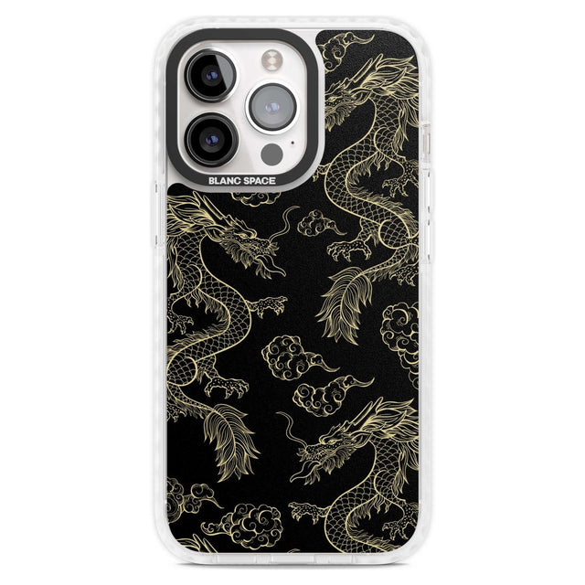 Black and Gold Dragon Pattern Phone Case iPhone 15 Pro Max / Magsafe Impact Case,iPhone 15 Pro / Magsafe Impact Case Blanc Space