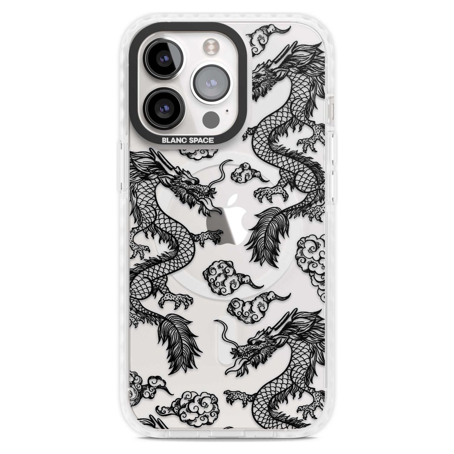 Black Dragon Pattern Phone Case iPhone 15 Pro Max / Magsafe Impact Case,iPhone 15 Pro / Magsafe Impact Case Blanc Space