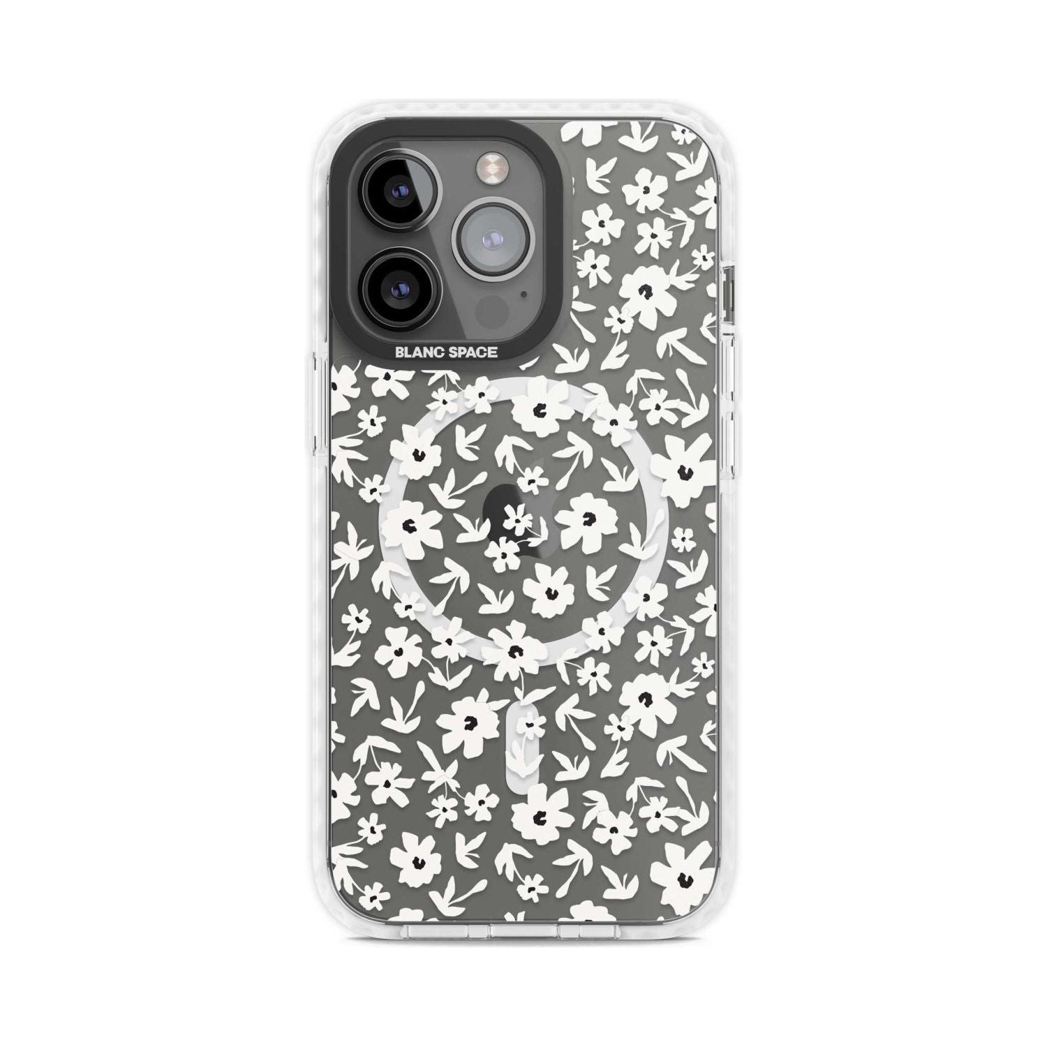 Floral Print on Transparent Phone Case iPhone 15 Pro Max / Magsafe Impact Case,iPhone 15 Pro / Magsafe Impact Case Blanc Space