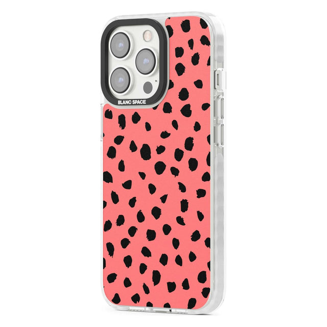 Black on Salmon Pink Dalmatian Polka Dot Spots Phone Case iPhone 15 Pro Max / Black Impact Case,iPhone 15 Plus / Black Impact Case,iPhone 15 Pro / Black Impact Case,iPhone 15 / Black Impact Case,iPhone 15 Pro Max / Impact Case,iPhone 15 Plus / Impact Case,iPhone 15 Pro / Impact Case,iPhone 15 / Impact Case,iPhone 15 Pro Max / Magsafe Black Impact Case,iPhone 15 Plus / Magsafe Black Impact Case,iPhone 15 Pro / Magsafe Black Impact Case,iPhone 15 / Magsafe Black Impact Case,iPhone 14 Pro Max / Black Impact Ca