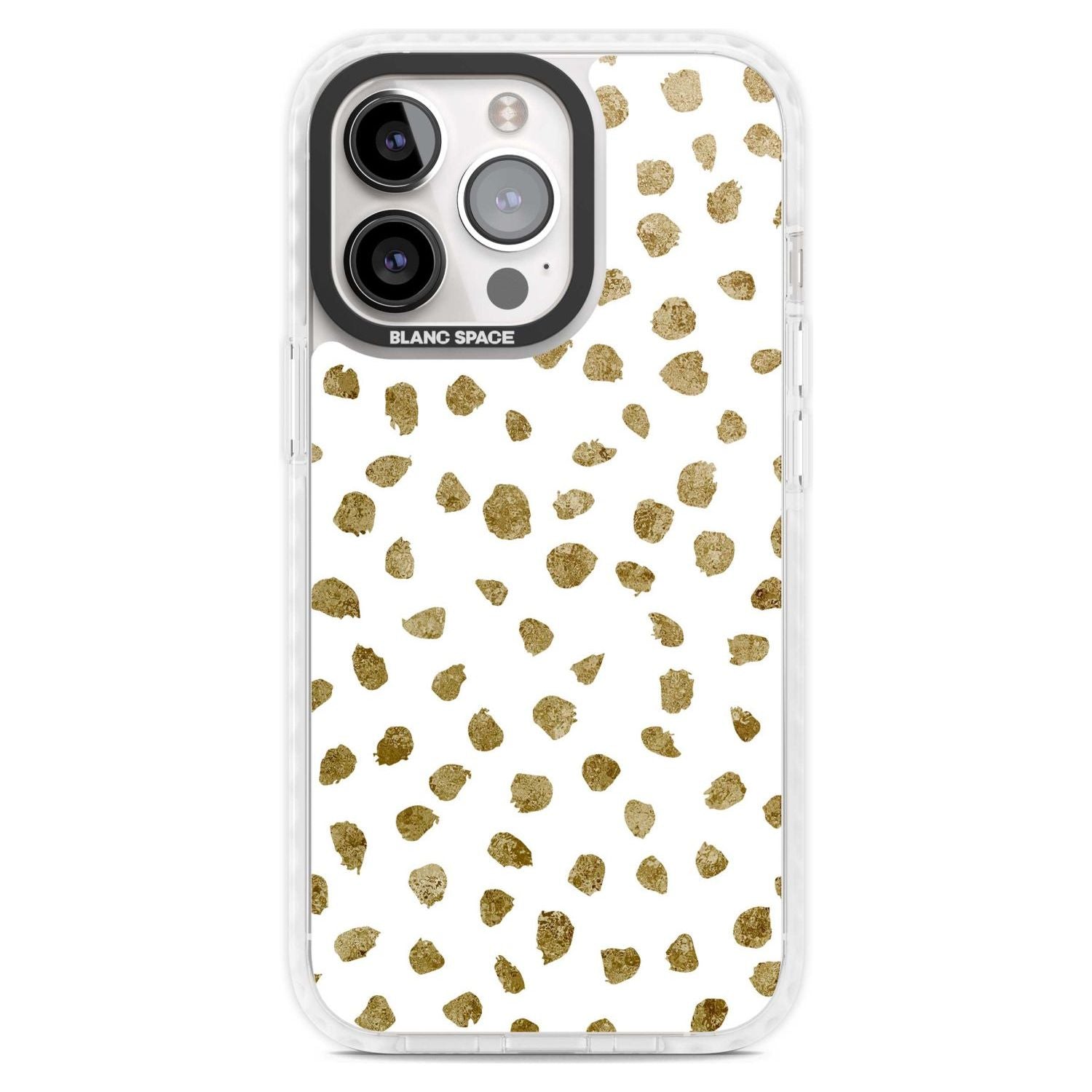 Gold Look on White Dalmatian Polka Dot Spots Phone Case iPhone 15 Pro Max / Magsafe Impact Case,iPhone 15 Pro / Magsafe Impact Case Blanc Space