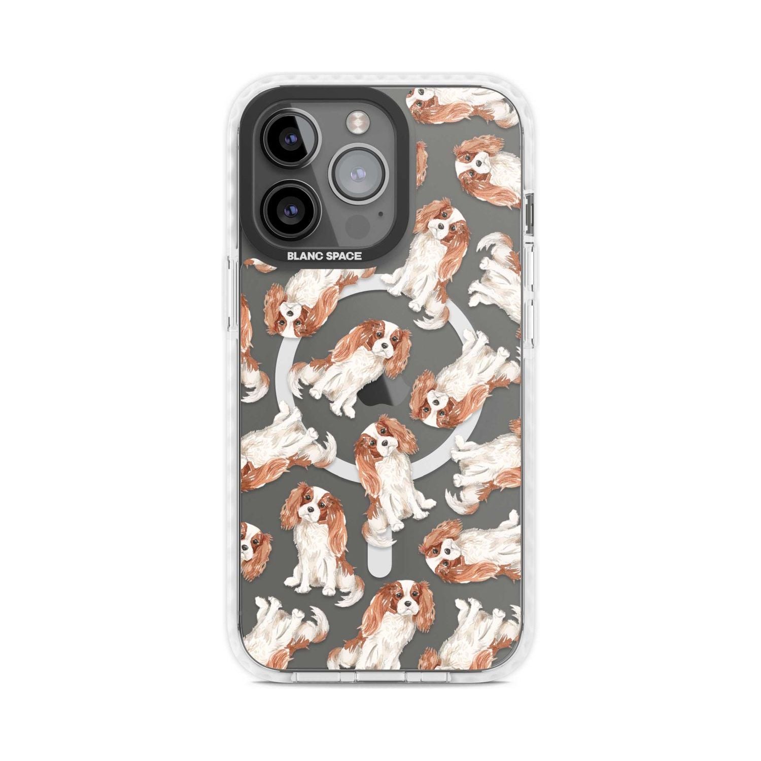 Cavalier King Charles Spaniel Dog Pattern Phone Case iPhone 15 Pro Max / Magsafe Impact Case,iPhone 15 Pro / Magsafe Impact Case Blanc Space
