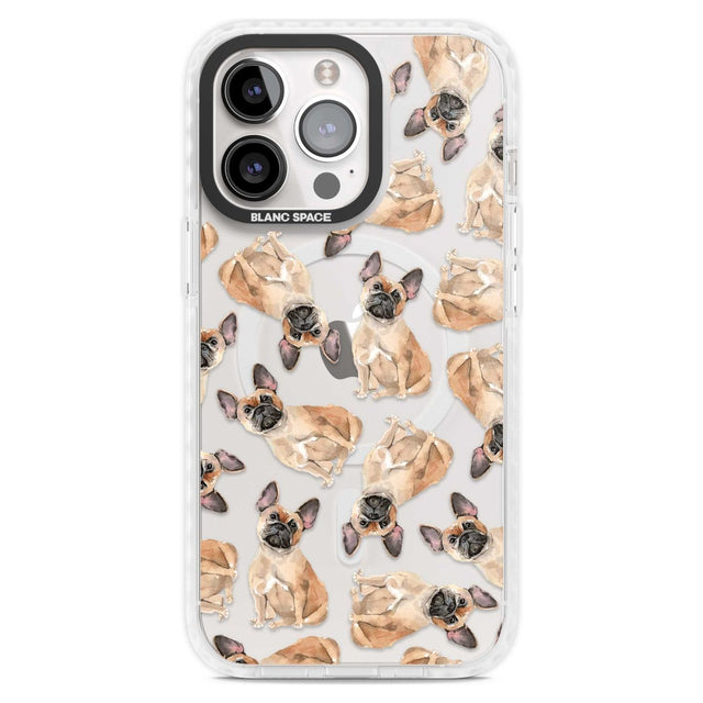 French Bulldog Watercolour Dog Pattern Phone Case iPhone 15 Pro Max / Magsafe Impact Case,iPhone 15 Pro / Magsafe Impact Case Blanc Space