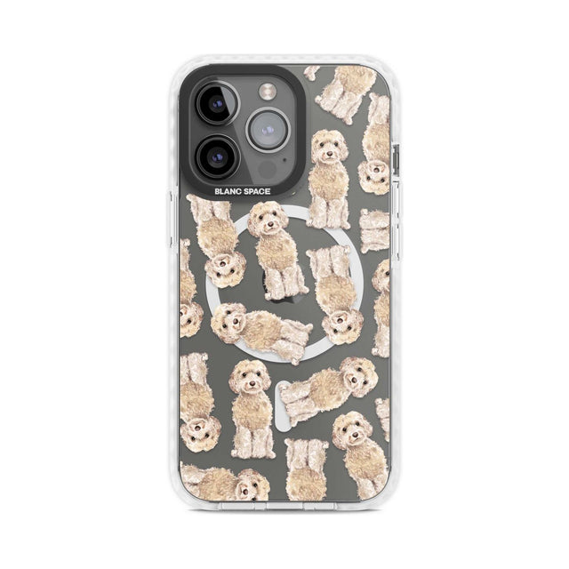 Cockapoo (Champagne) Watercolour Dog Pattern Phone Case iPhone 15 Pro Max / Magsafe Impact Case,iPhone 15 Pro / Magsafe Impact Case Blanc Space