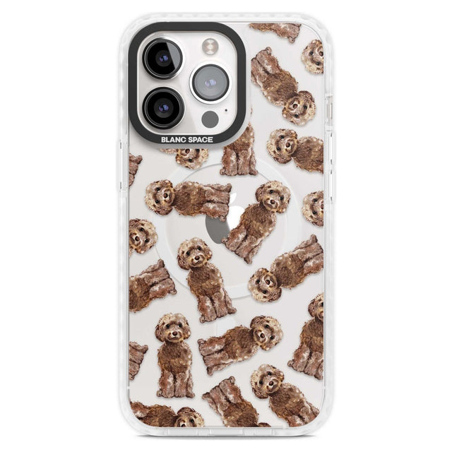 Cockapoo (Brown) Watercolour Dog Pattern Phone Case iPhone 15 Pro Max / Magsafe Impact Case,iPhone 15 Pro / Magsafe Impact Case Blanc Space