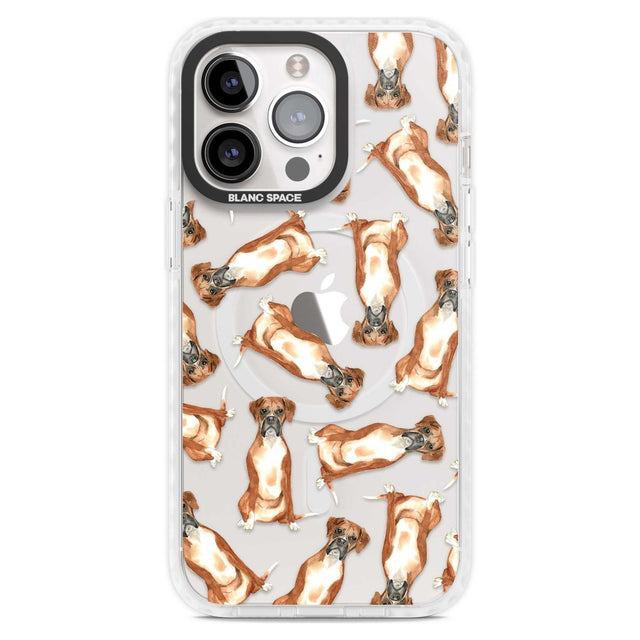 Boxer Watercolour Dog Pattern Phone Case iPhone 15 Pro Max / Magsafe Impact Case,iPhone 15 Pro / Magsafe Impact Case Blanc Space