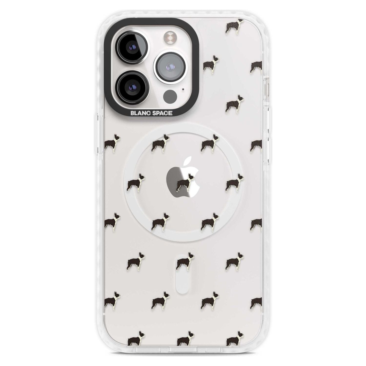 Boston Terrier Dog Pattern Clear Phone Case iPhone 15 Pro Max / Magsafe Impact Case,iPhone 15 Pro / Magsafe Impact Case Blanc Space
