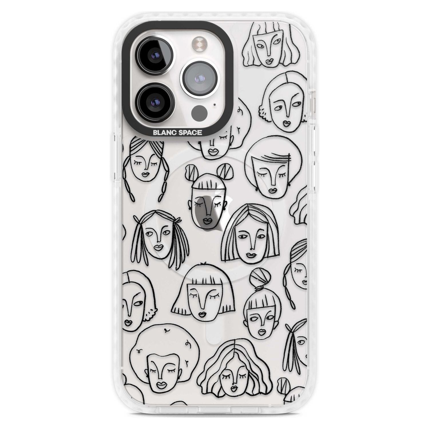 Girl Portrait Doodles Phone Case iPhone 15 Pro Max / Magsafe Impact Case,iPhone 15 Pro / Magsafe Impact Case Blanc Space