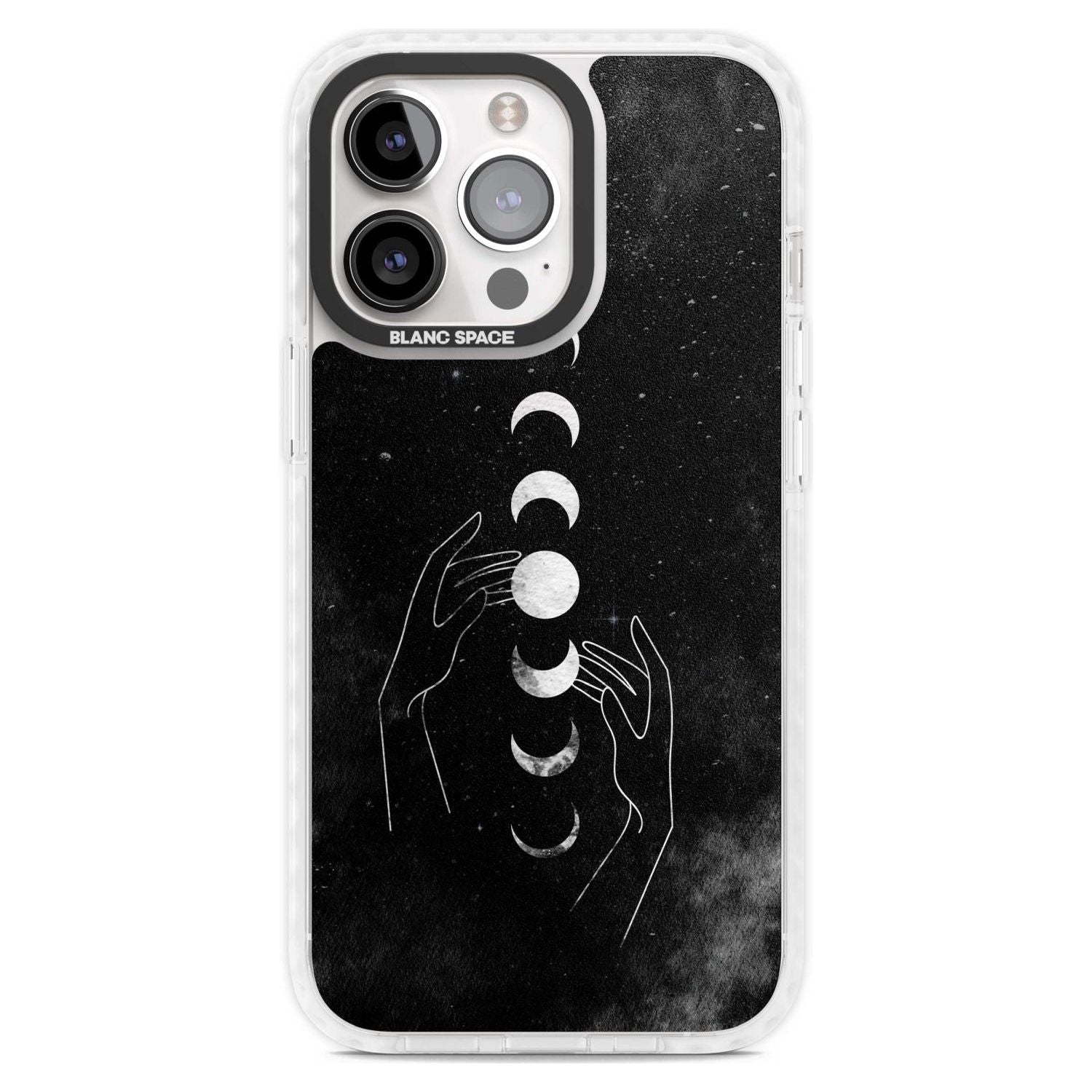 Moon Phases and Hands Phone Case iPhone 15 Pro Max / Magsafe Impact Case,iPhone 15 Pro / Magsafe Impact Case Blanc Space