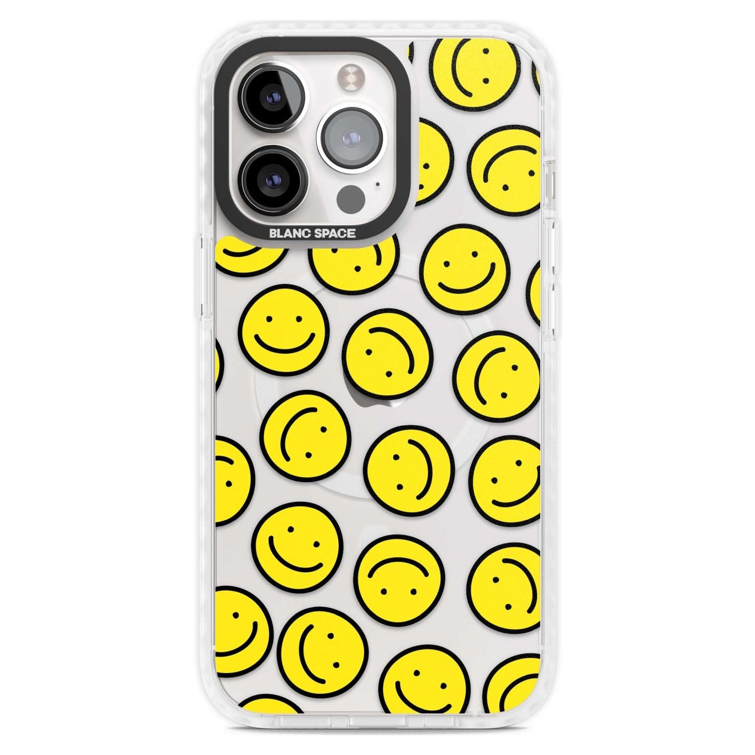 Happy Face Clear Pattern Phone Case iPhone 15 Pro Max / Magsafe Impact Case,iPhone 15 Pro / Magsafe Impact Case Blanc Space