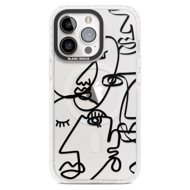 Abstract Continuous Line Faces Black on Clear Phone Case iPhone 15 Pro Max / Magsafe Impact Case,iPhone 15 Pro / Magsafe Impact Case Blanc Space