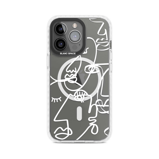 Abstract Continuous Line Faces White on Clear Phone Case iPhone 15 Pro Max / Magsafe Impact Case,iPhone 15 Pro / Magsafe Impact Case Blanc Space