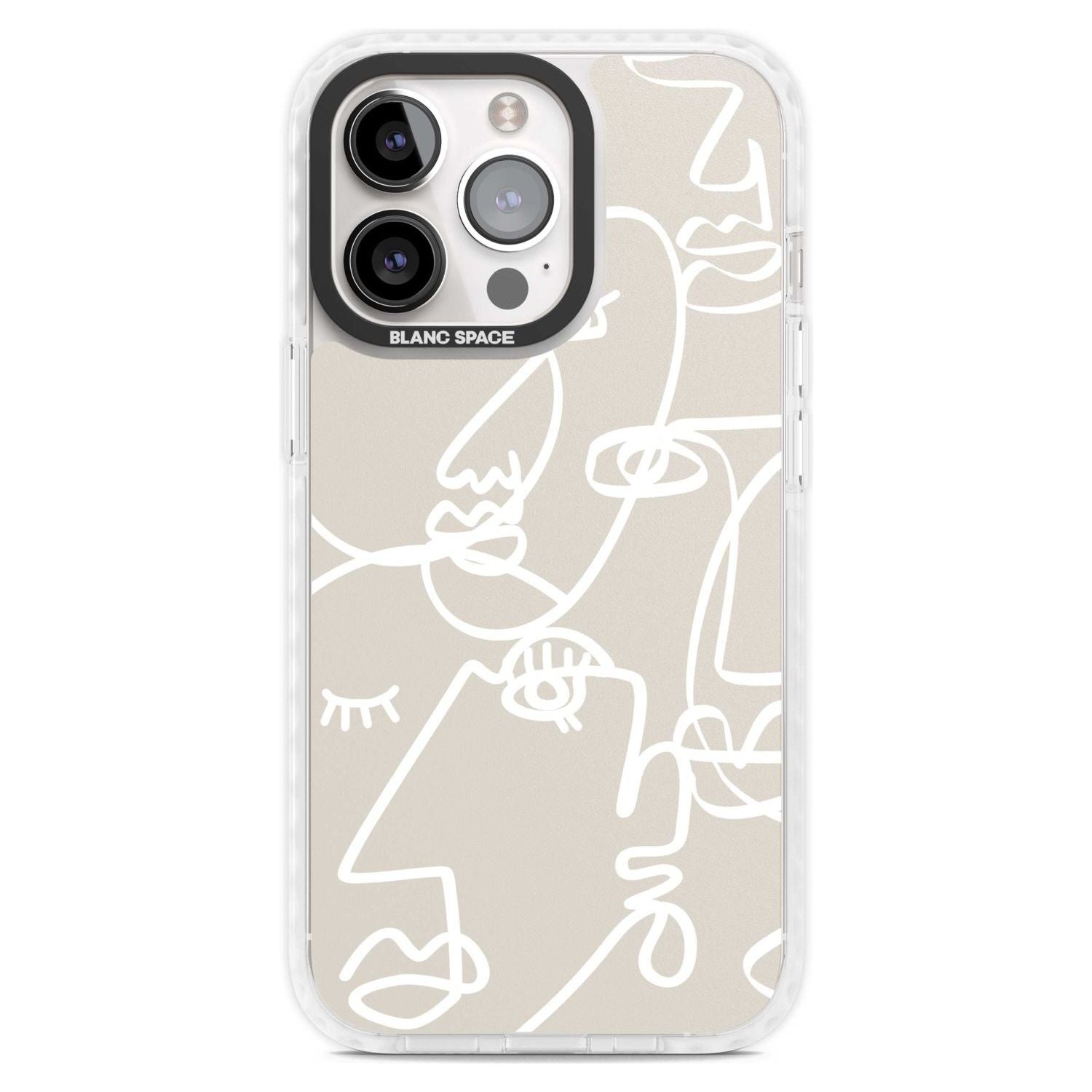 Abstract Continuous Line Faces White on Beige Phone Case iPhone 15 Pro Max / Magsafe Impact Case,iPhone 15 Pro / Magsafe Impact Case Blanc Space