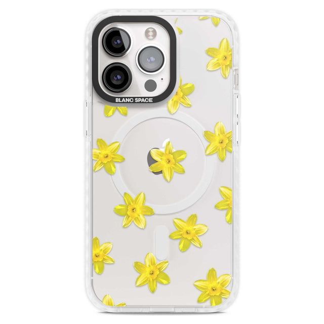 Daffodils Transparent Pattern Phone Case iPhone 15 Pro Max / Magsafe Impact Case,iPhone 15 Pro / Magsafe Impact Case Blanc Space