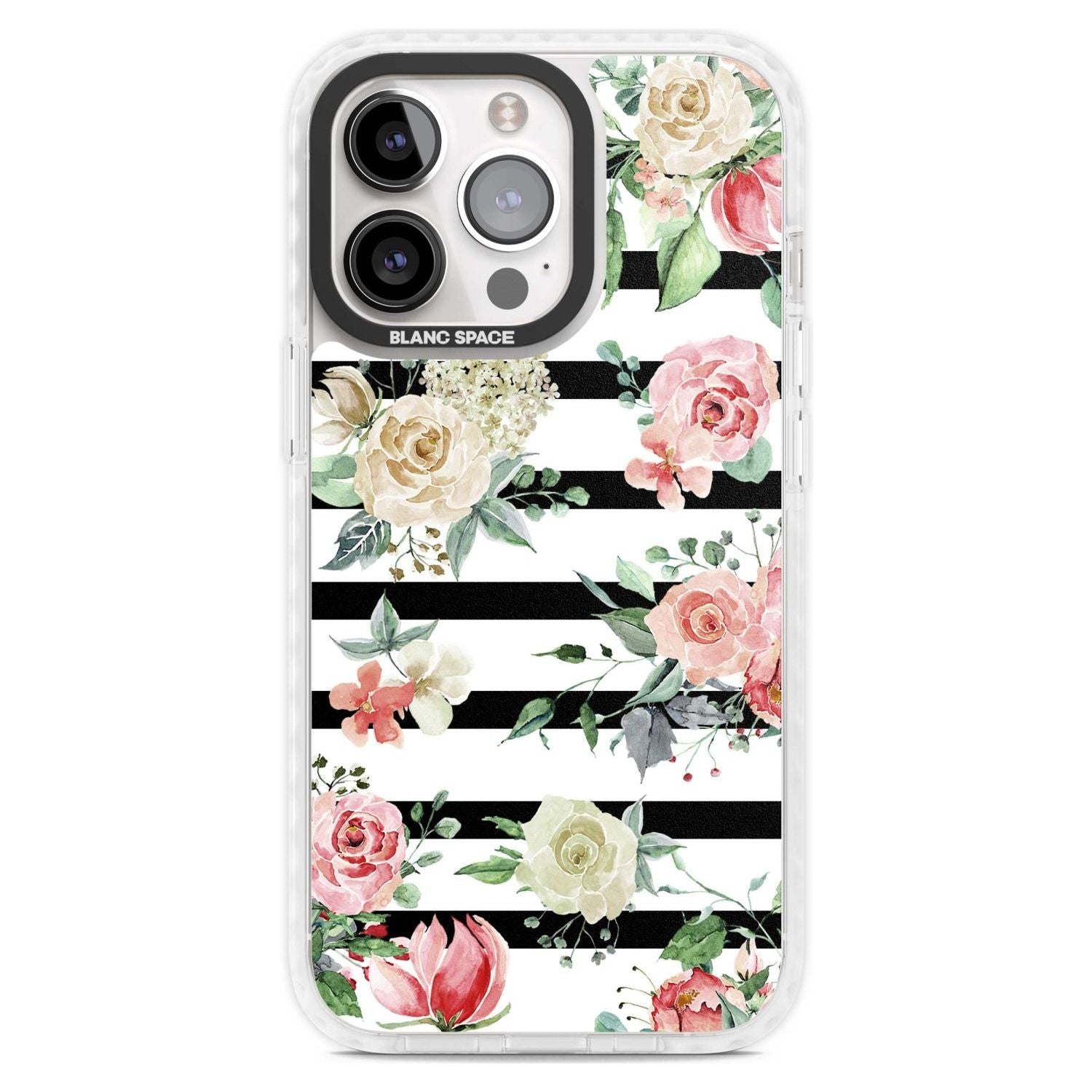 Bold Stripes & Flower Pattern Phone Case iPhone 15 Pro Max / Magsafe Impact Case,iPhone 15 Pro / Magsafe Impact Case Blanc Space