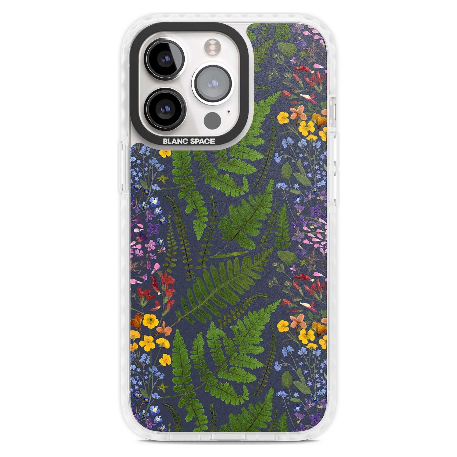 Busy Floral and Fern Design - Navy Phone Case iPhone 15 Pro Max / Magsafe Impact Case,iPhone 15 Pro / Magsafe Impact Case Blanc Space