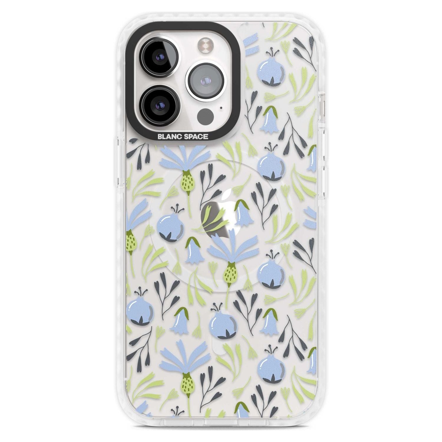Blue Flora Transparent Floral Phone Case iPhone 15 Pro Max / Magsafe Impact Case,iPhone 15 Pro / Magsafe Impact Case Blanc Space