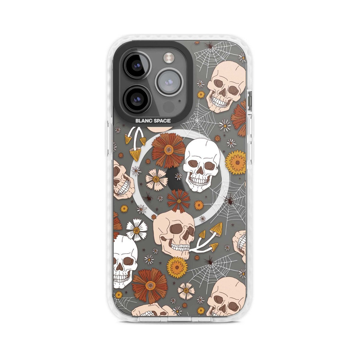 Halloween Skulls and Flowers Phone Case iPhone 15 Pro Max / Magsafe Impact Case,iPhone 15 Pro / Magsafe Impact Case Blanc Space