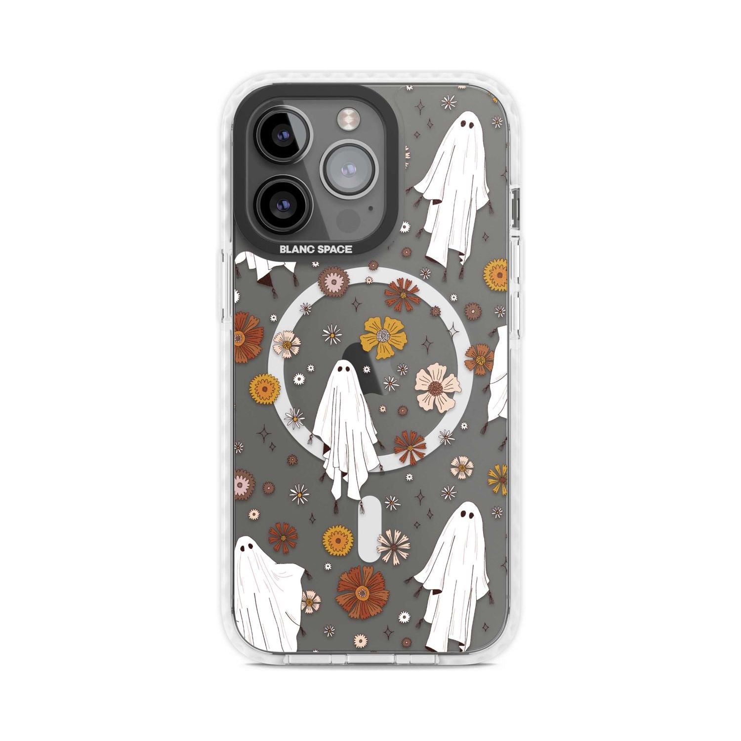 Halloween Ghosts and Flowers Phone Case iPhone 15 Pro Max / Magsafe Impact Case,iPhone 15 Pro / Magsafe Impact Case Blanc Space