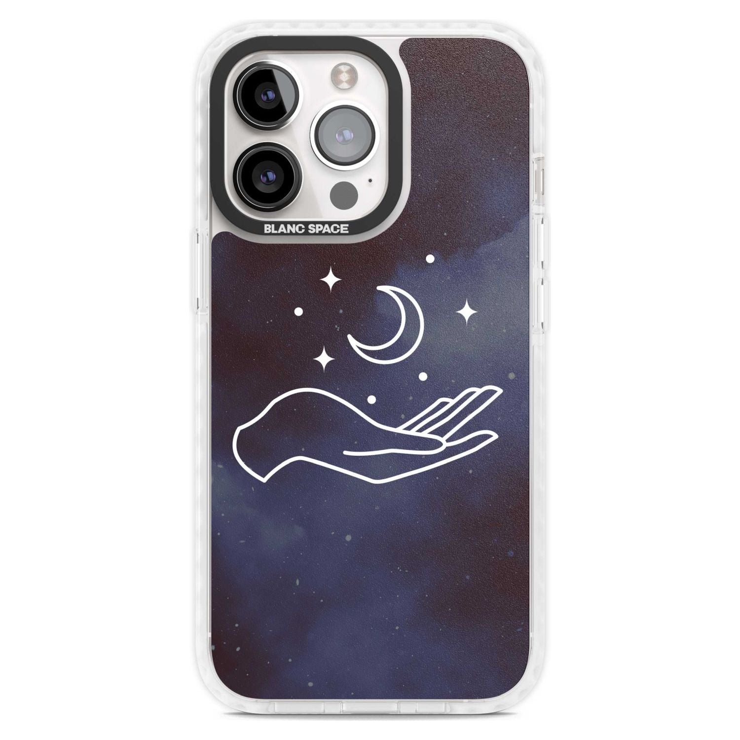Floating Moon Above Hand Phone Case iPhone 15 Pro Max / Magsafe Impact Case,iPhone 15 Pro / Magsafe Impact Case Blanc Space