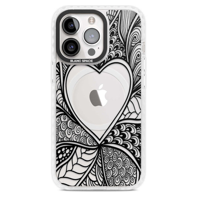 Black Henna Heart Phone Case iPhone 15 Pro Max / Magsafe Impact Case,iPhone 15 Pro / Magsafe Impact Case Blanc Space