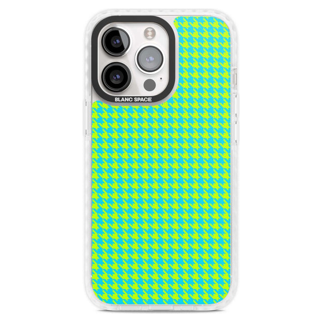 Neon Lime & Turquoise Houndstooth Pattern Phone Case iPhone 15 Pro Max / Magsafe Impact Case,iPhone 15 Pro / Magsafe Impact Case Blanc Space