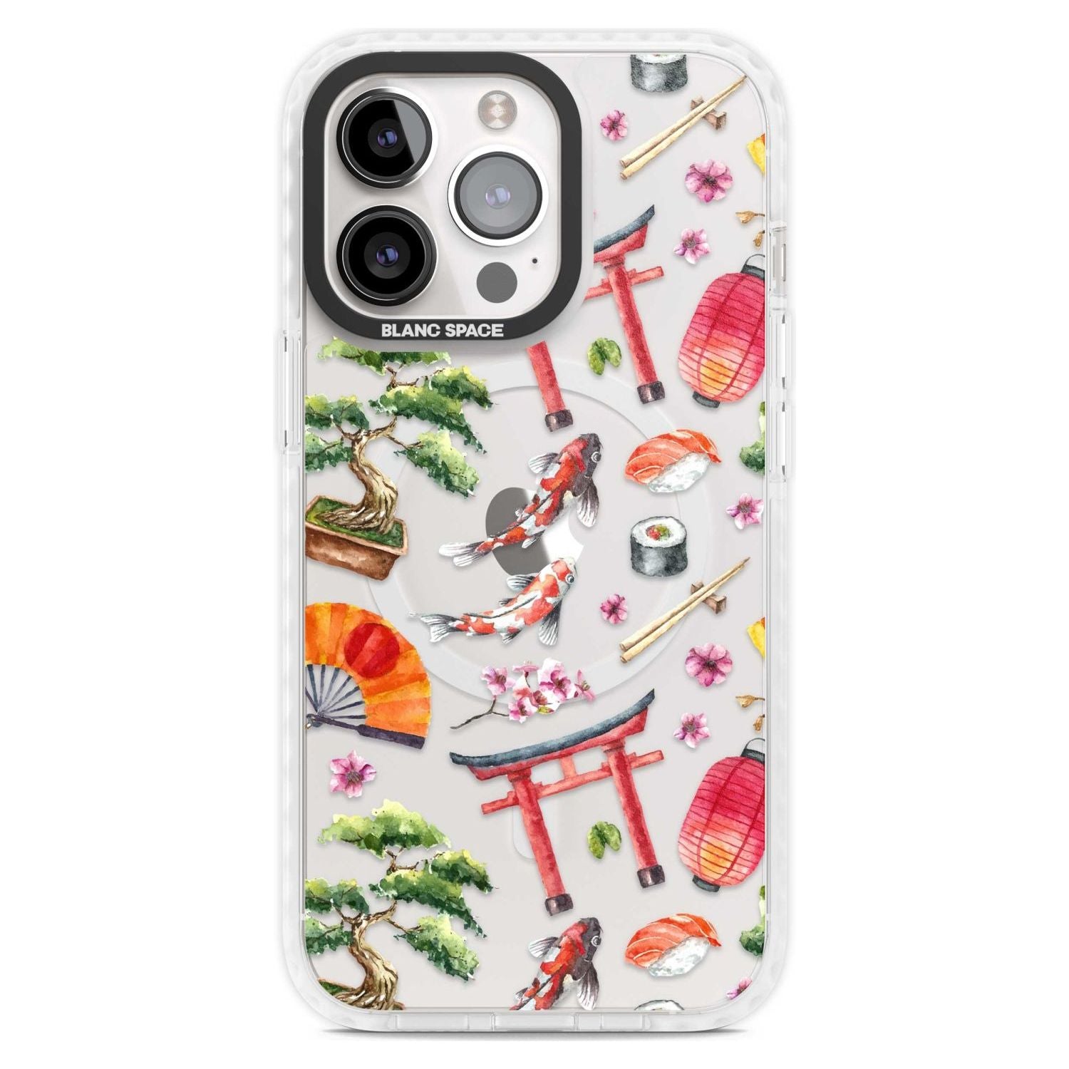 Mixed Japanese Watercolour Pattern Phone Case iPhone 15 Pro Max / Magsafe Impact Case,iPhone 15 Pro / Magsafe Impact Case Blanc Space