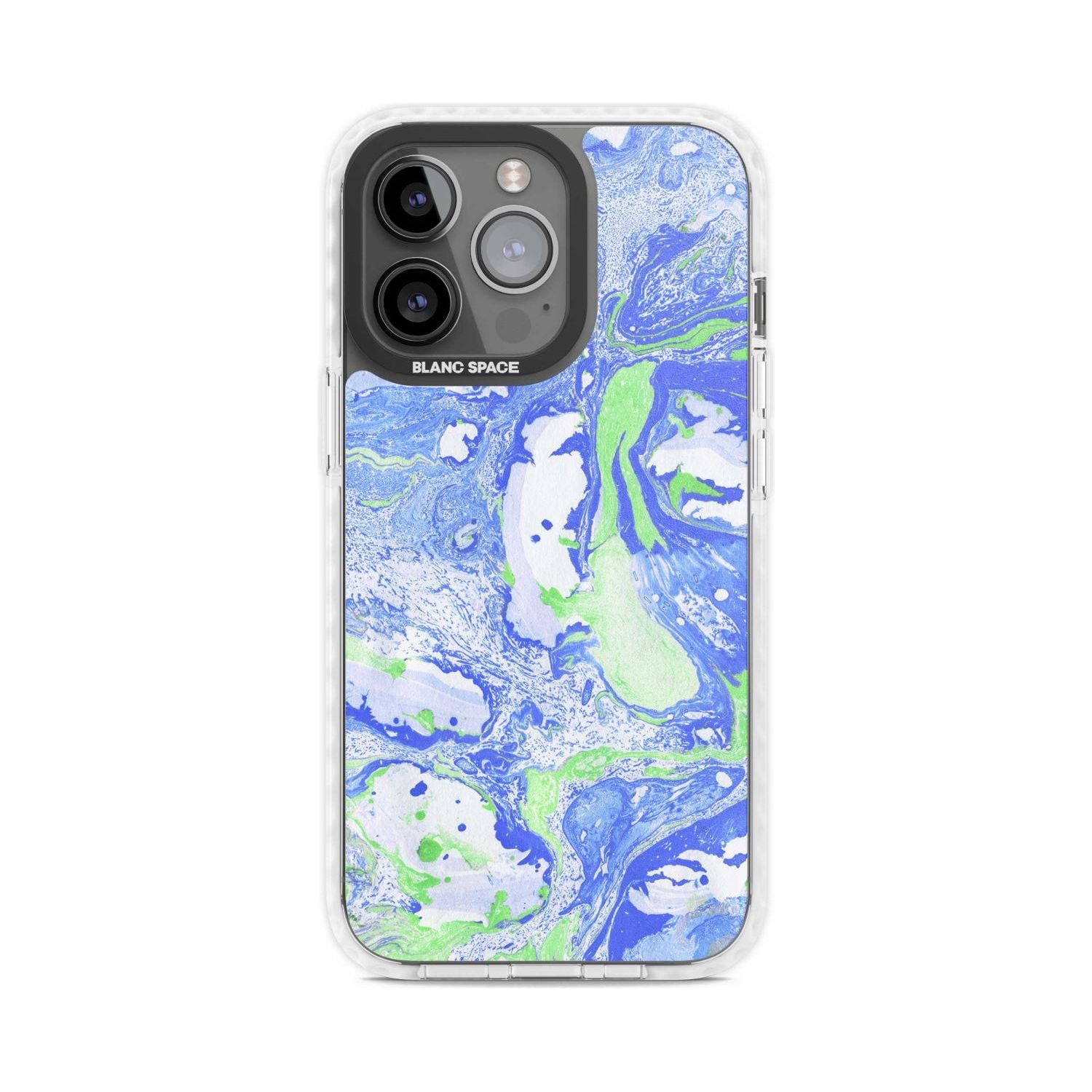 Dark Blue & Green Marbled Paper Pattern Phone Case iPhone 15 Pro Max / Magsafe Impact Case,iPhone 15 Pro / Magsafe Impact Case Blanc Space