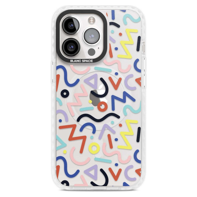 Colourful Squiggles Memphis Retro Pattern Design Phone Case iPhone 15 Pro Max / Magsafe Impact Case,iPhone 15 Pro / Magsafe Impact Case Blanc Space