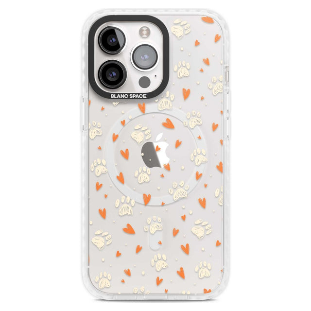 Paws & Hearts Pattern (Clear) Phone Case iPhone 15 Pro Max / Magsafe Impact Case,iPhone 15 Pro / Magsafe Impact Case Blanc Space