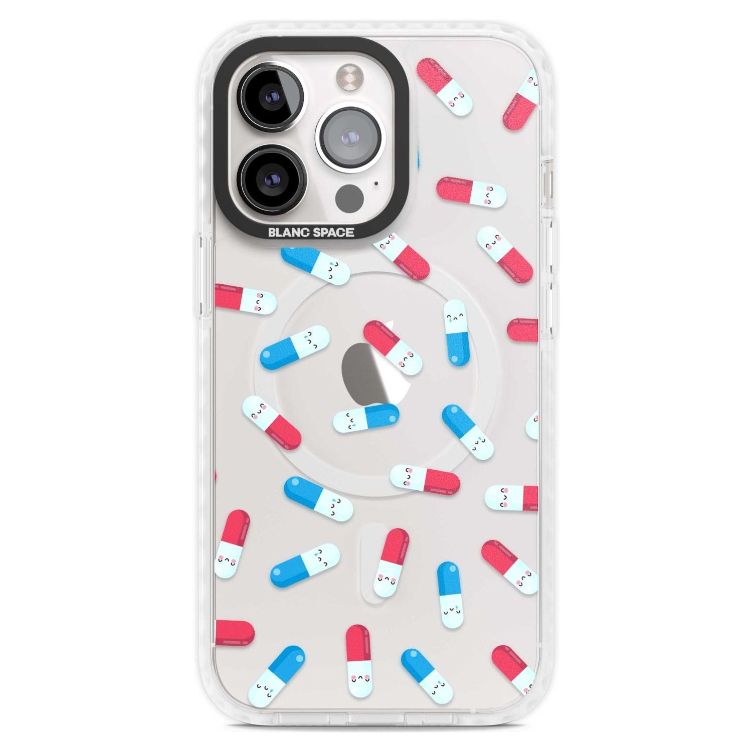 Kawaii Pill Pattern Phone Case iPhone 15 Pro Max / Magsafe Impact Case,iPhone 15 Pro / Magsafe Impact Case Blanc Space