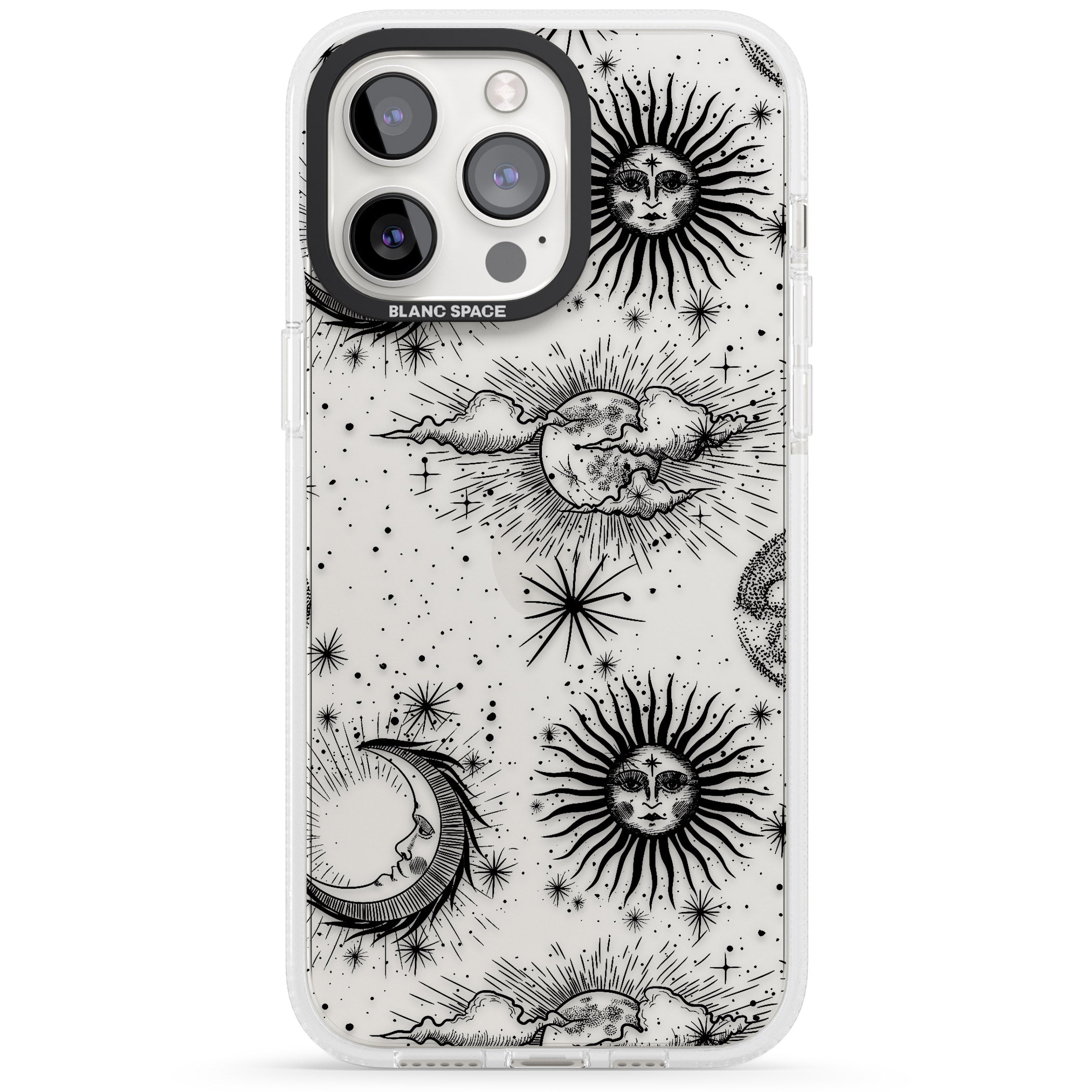 Transparent Suns, Moons & Clouds iPhone 15 Pro Max / 15 Pro / 14 Pro Max / 14 Pro / 13 Pro Clear Case Impact Air - Blanc Space