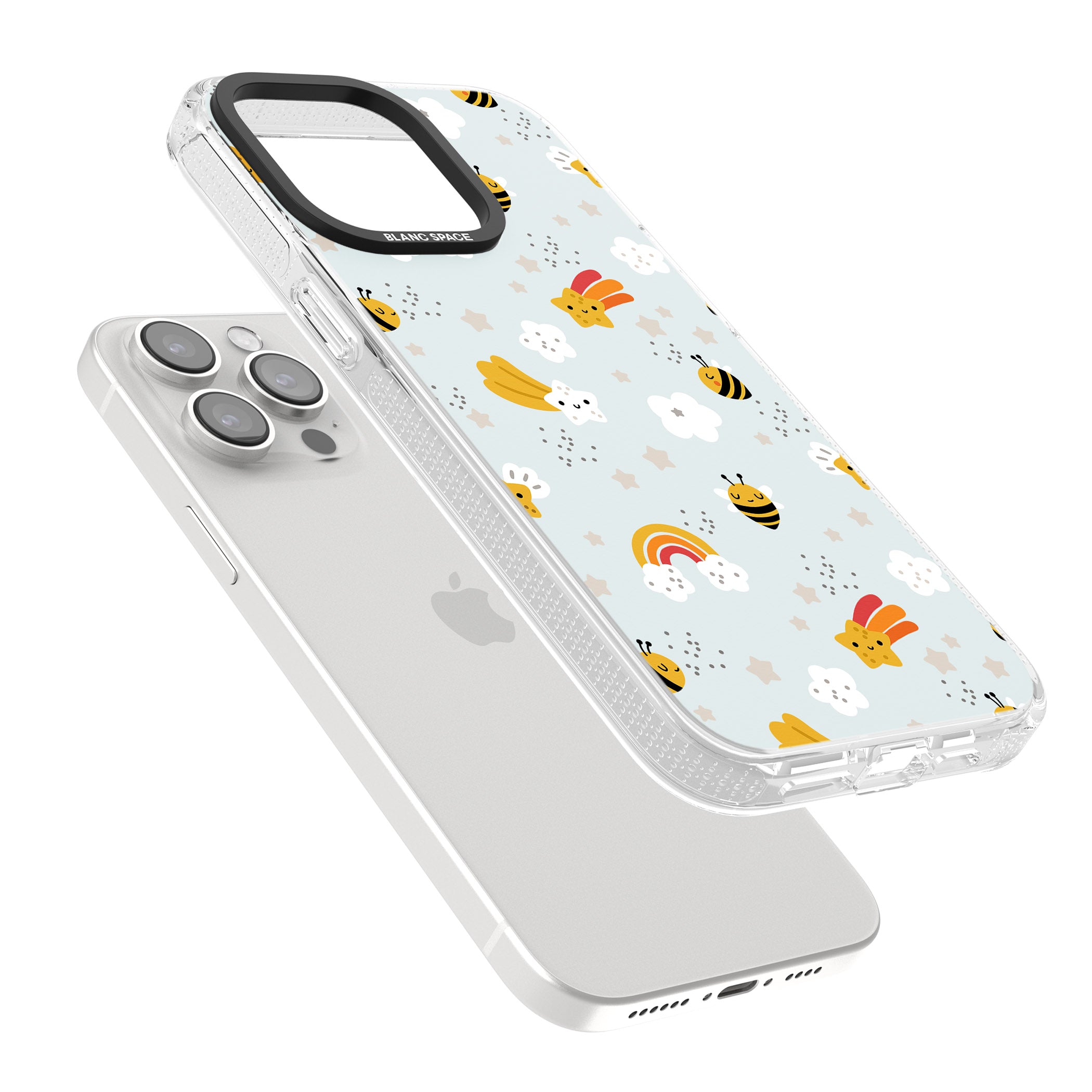 Sweet As Honey Patterns: Bees & Rainbows iPhone 15 Pro Max / 15 Pro / 14 Pro Max / 14 Pro / 13 Pro Clear Case Impact Air - Blanc Space