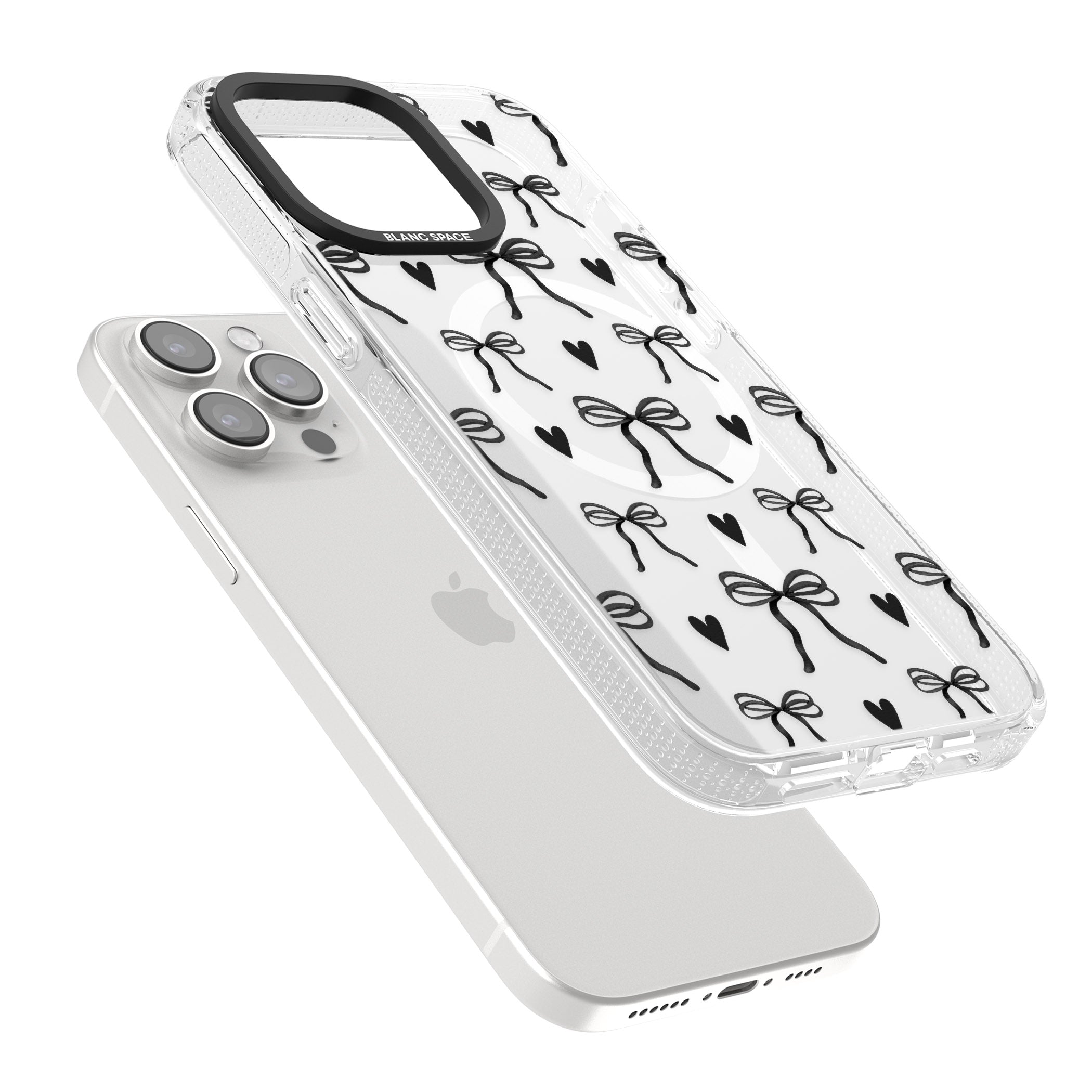 Black Bows & Hearts iPhone 15 Pro Max / 15 Pro / 14 Pro Max / 14 Pro / 13 Pro Clear Case Impact Air - Blanc Space