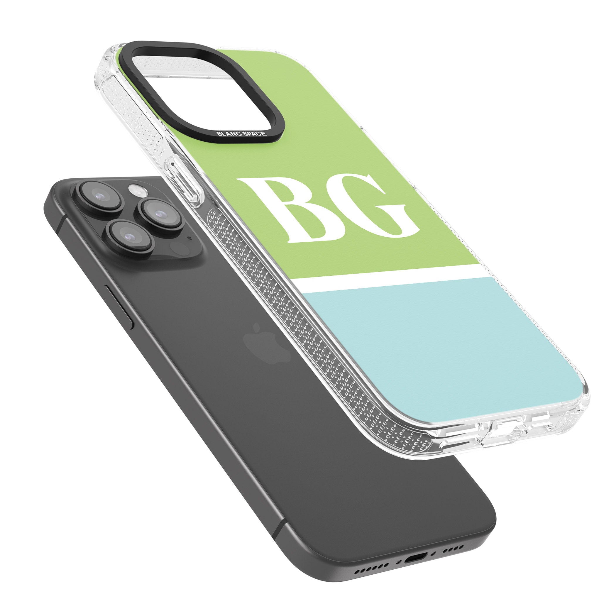 Personalised Colourblock: Green & Turquoise iPhone 15 Pro Max / 15 Pro / 14 Pro Max / 14 Pro / 13 Pro Clear Case Impact Air - Blanc Space