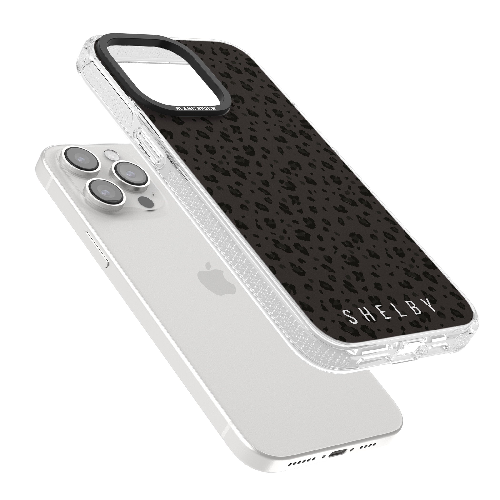 Personalised Minimal Lettering Dark Leopard iPhone 15 Pro Max / 15 Pro / 14 Pro Max / 14 Pro / 13 Pro Clear Case Impact Air - Blanc Space