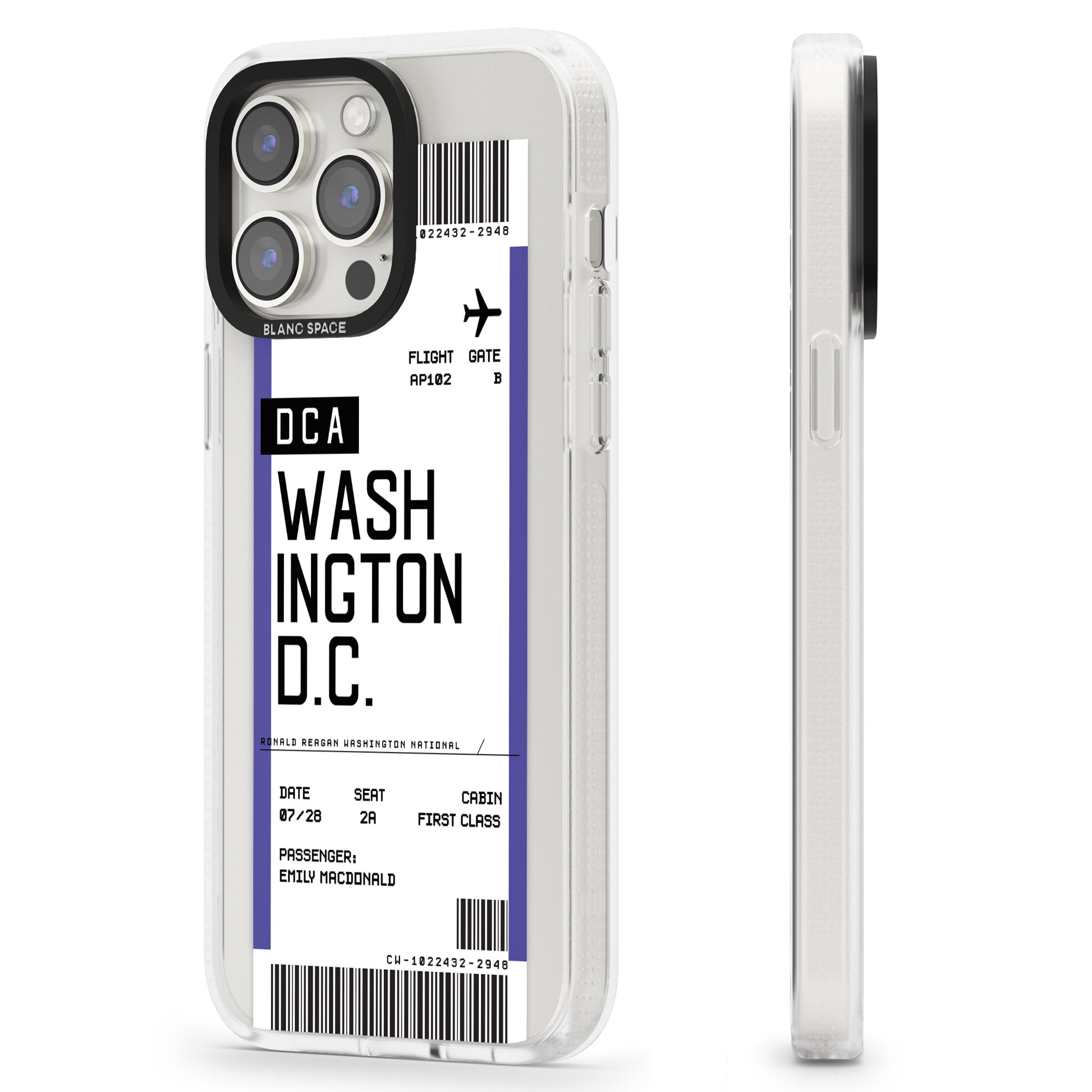 Personalised Washington D.C. Boarding Pass iPhone 15 Pro Max / 15 Pro / 14 Pro Max / 14 Pro / 13 Pro Clear Case Impact Air - Blanc Space