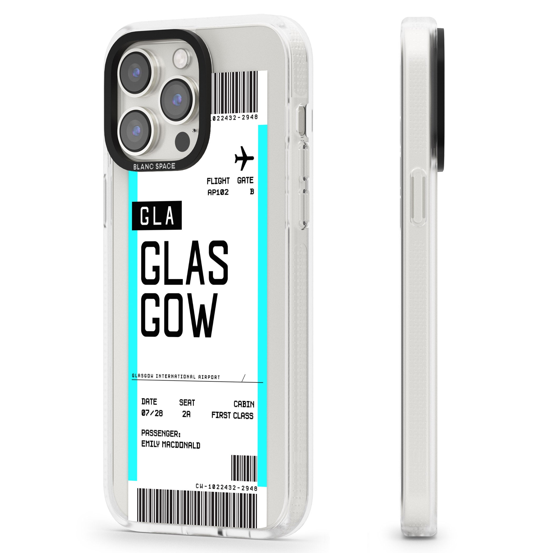Personalised Glasgow Boarding Pass iPhone 15 Pro Max / 15 Pro / 14 Pro Max / 14 Pro / 13 Pro Clear Case Impact Air - Blanc Space