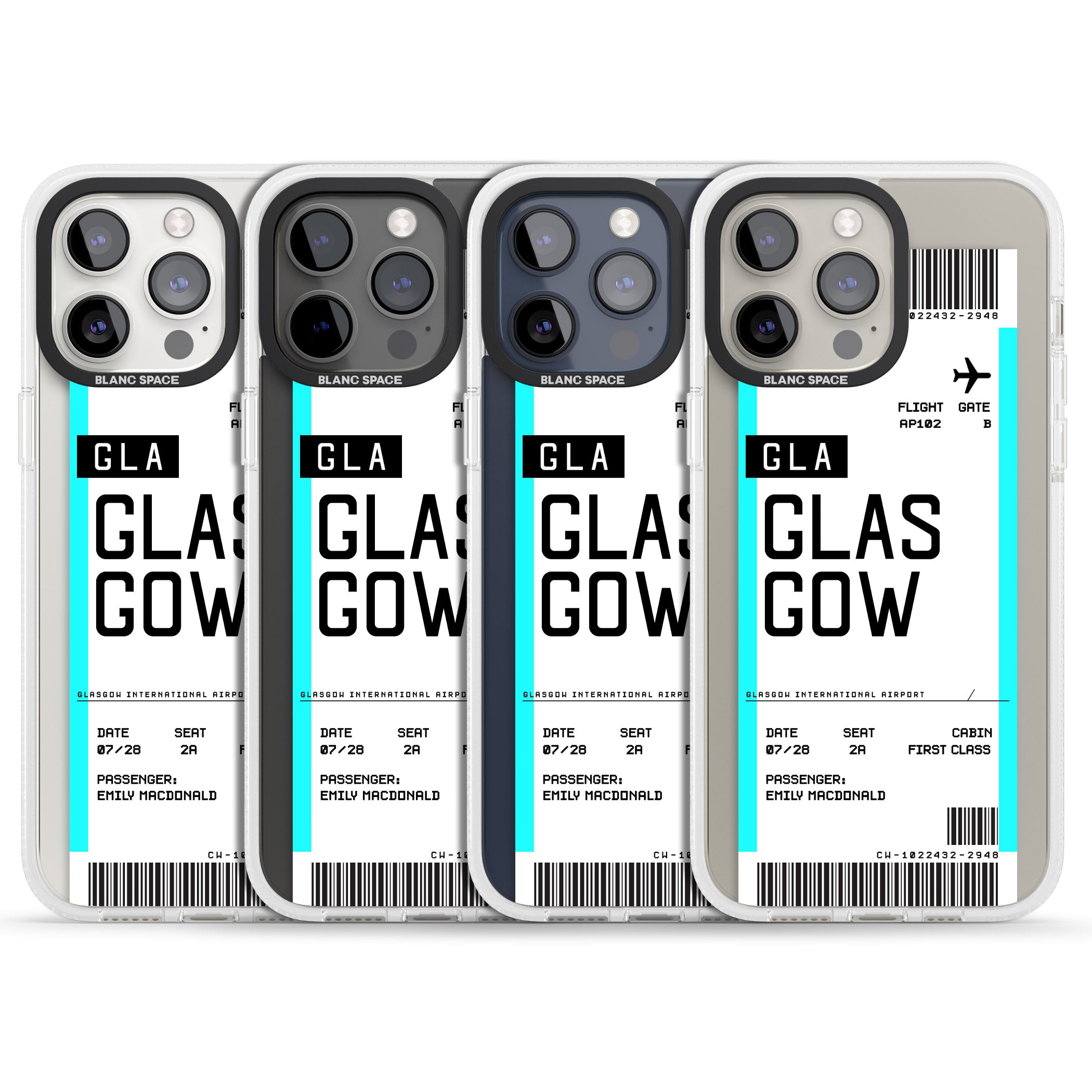 Personalised Glasgow Boarding Pass iPhone 15 Pro Max / 15 Pro / 14 Pro Max / 14 Pro / 13 Pro Clear Case Impact Air - Blanc Space