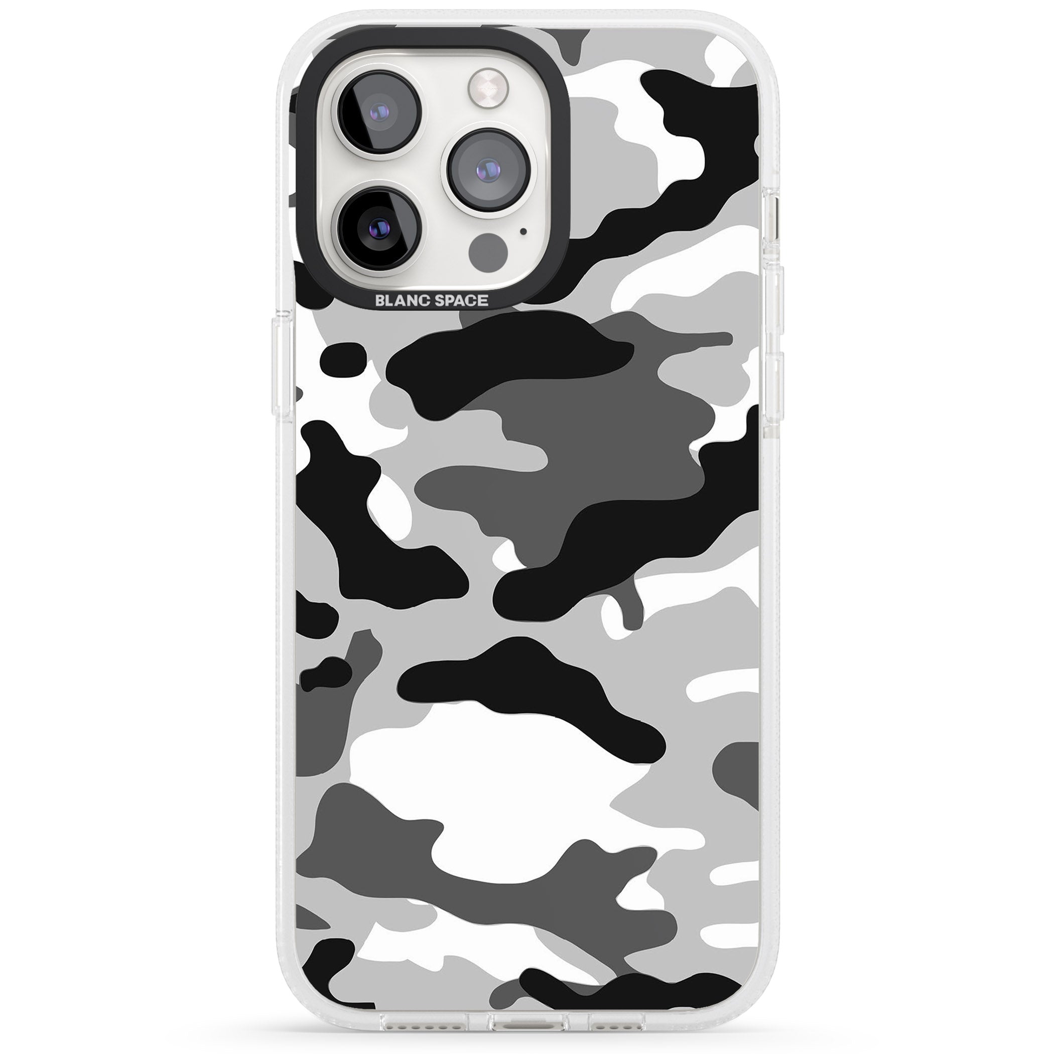 Grey Camo iPhone 15 Pro Max / 15 Pro / 14 Pro Max / 14 Pro / 13 Pro Clear Case Impact Air - Blanc Space