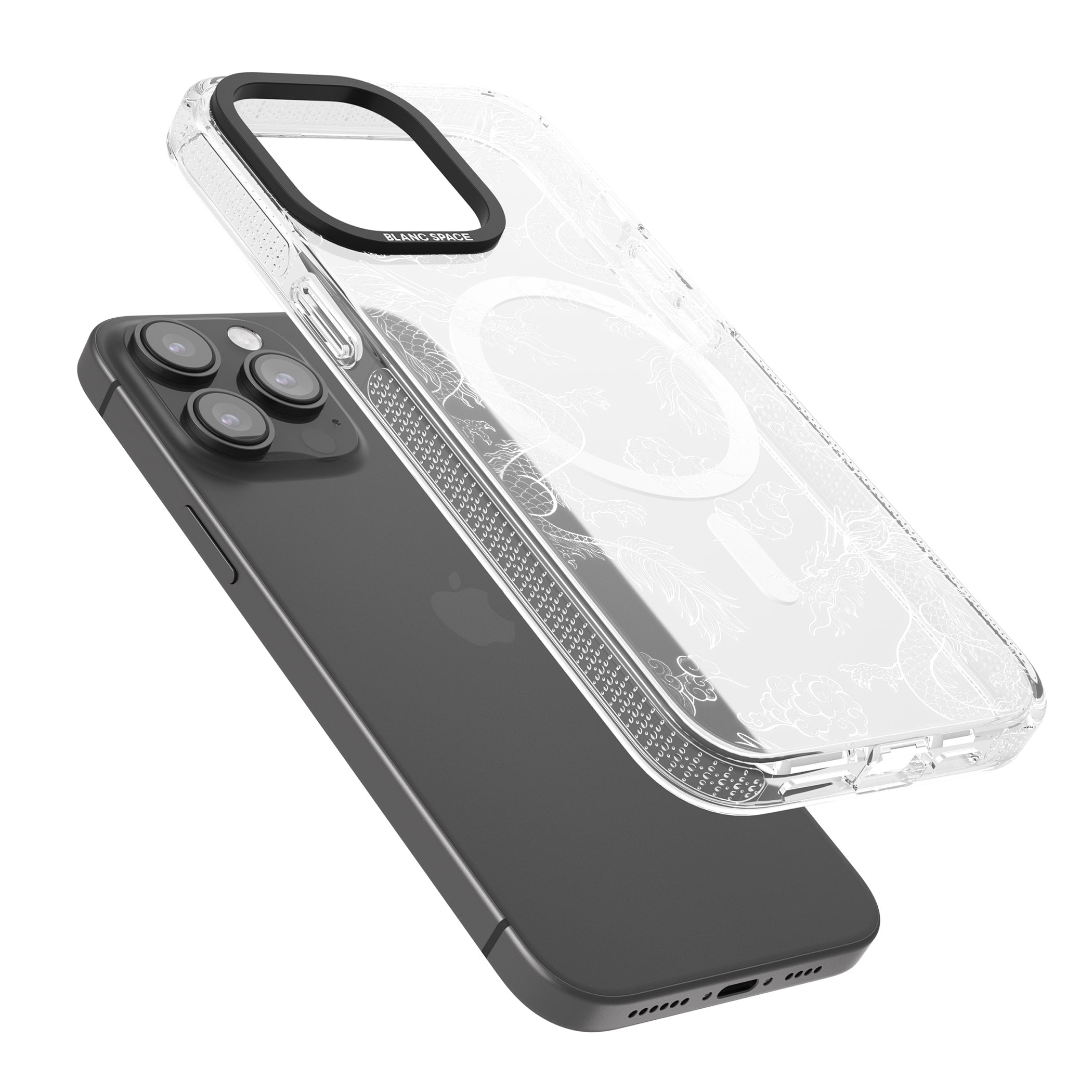 White Dragon Pattern iPhone 15 Pro Max / 15 Pro / 14 Pro Max / 14 Pro / 13 Pro Clear Case Impact Air - Blanc Space