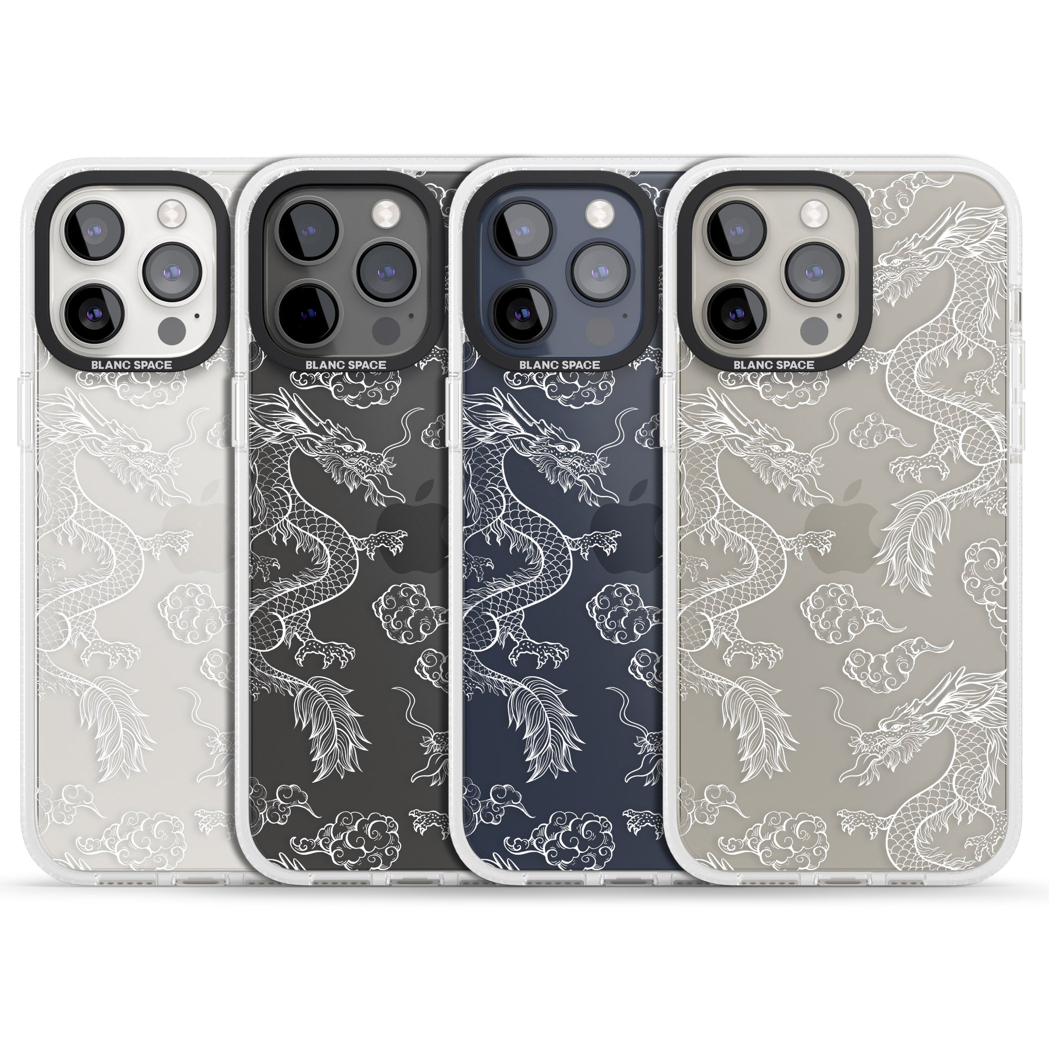 White Dragon Pattern iPhone 15 Pro Max / 15 Pro / 14 Pro Max / 14 Pro / 13 Pro Clear Case Impact Air - Blanc Space