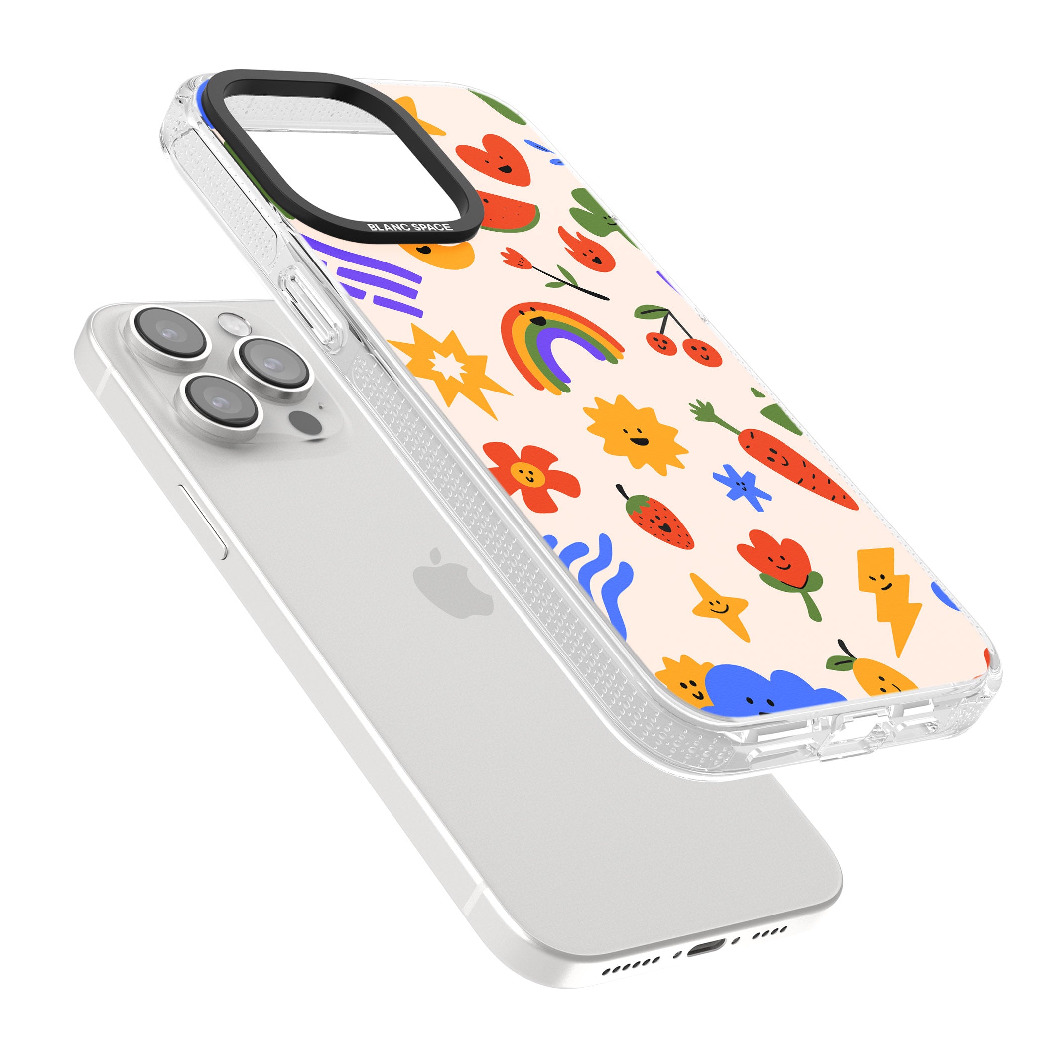 Mixed Large Kawaii Icons - Solid iPhone 15 Pro Max / 15 Pro / 14 Pro Max / 14 Pro / 13 Pro Clear Case Impact Air - Blanc Space