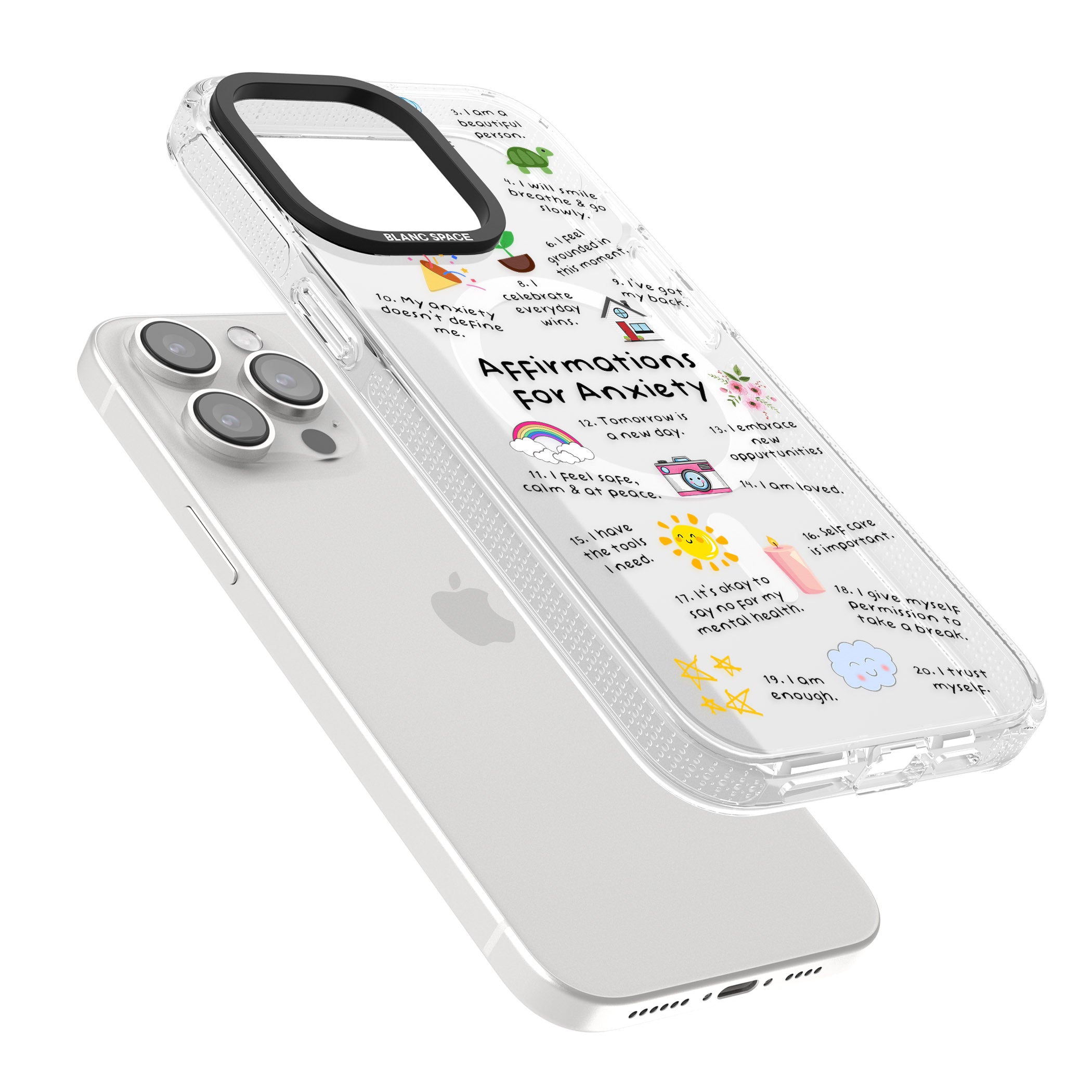 Anxiety Black Text iPhone 15 Pro Max / 15 Pro / 14 Pro Max / 14 Pro / 13 Pro Clear Case Impact Air - Blanc Space