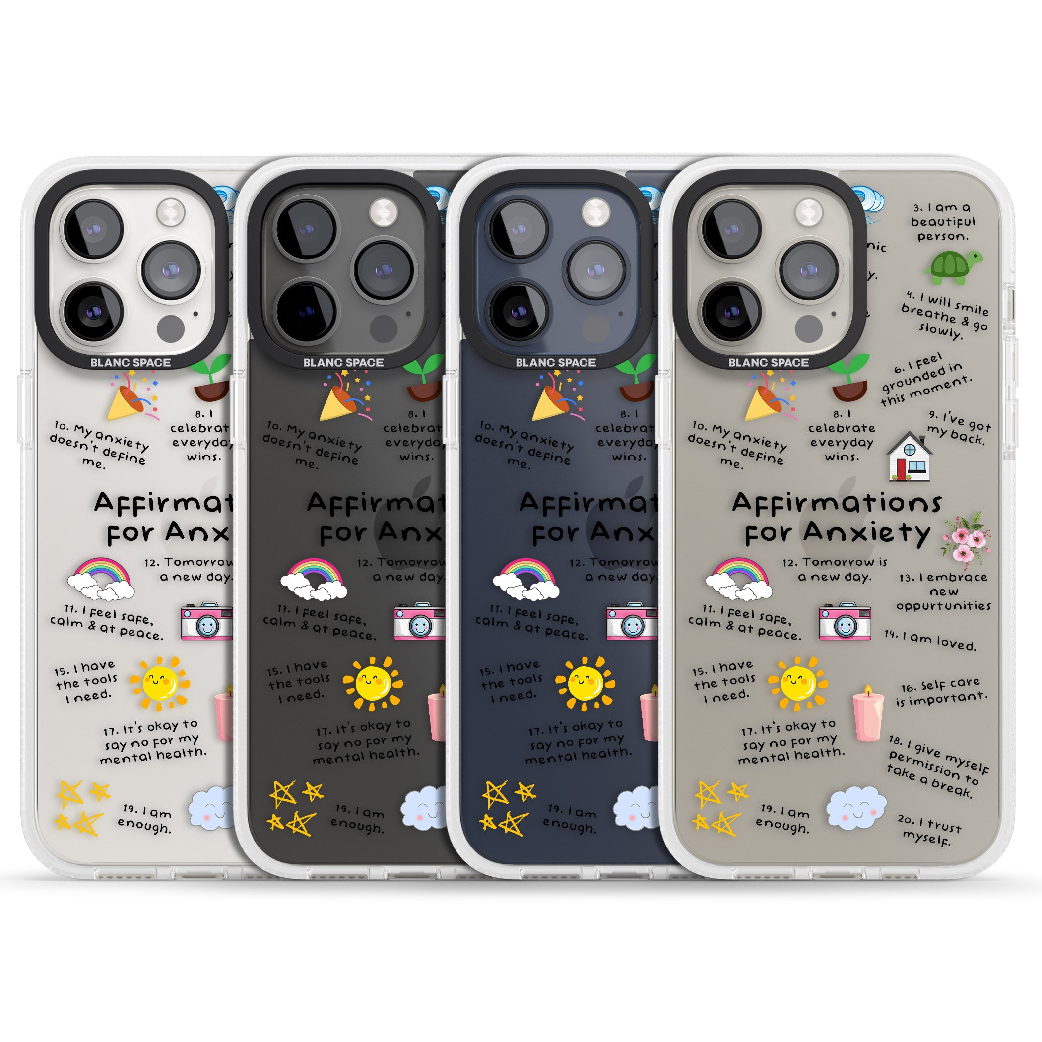 Anxiety Black Text iPhone 15 Pro Max / 15 Pro / 14 Pro Max / 14 Pro / 13 Pro Clear Case Impact Air - Blanc Space