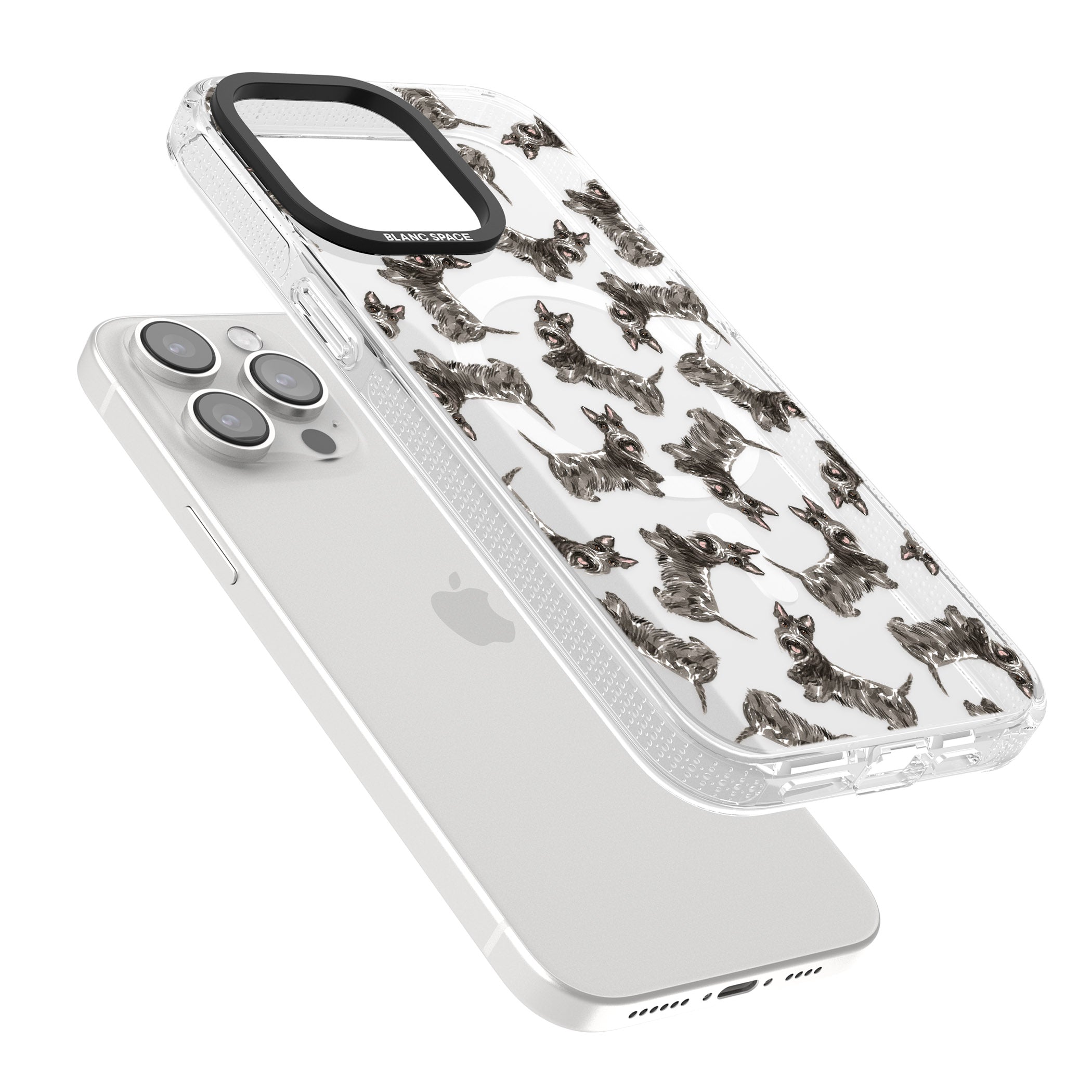 Scottish Terrier Watercolour Dog Pattern iPhone 15 Pro Max / 15 Pro / 14 Pro Max / 14 Pro / 13 Pro Clear Case Impact Air - Blanc Space