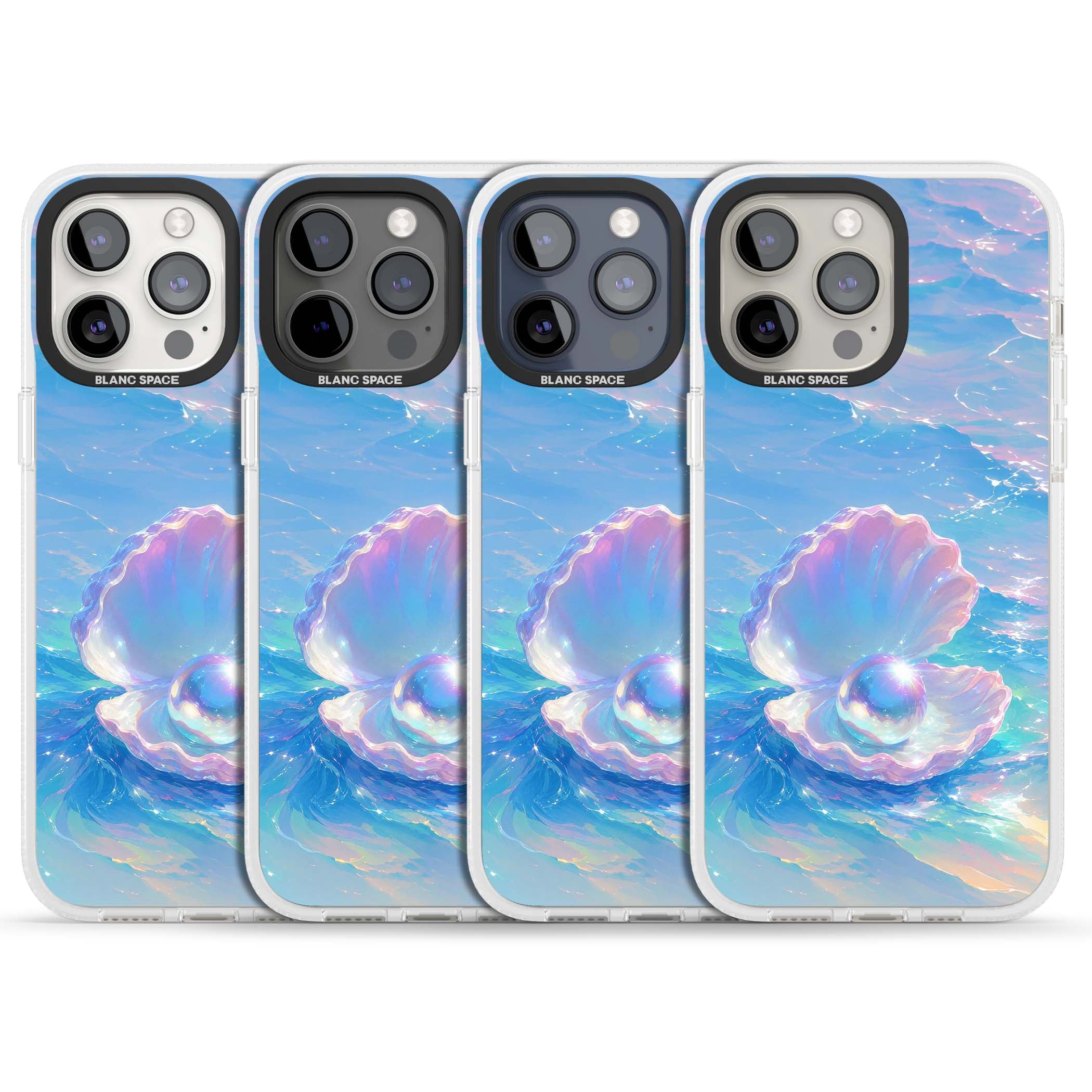 The Pearl Clam mermaidcore iPhone case featuring iridescent seashell, glowing pearl and pastel ocean waves | Clear Case Impact Air case for iPhone 15 Pro, iPhone 15 Pro Max