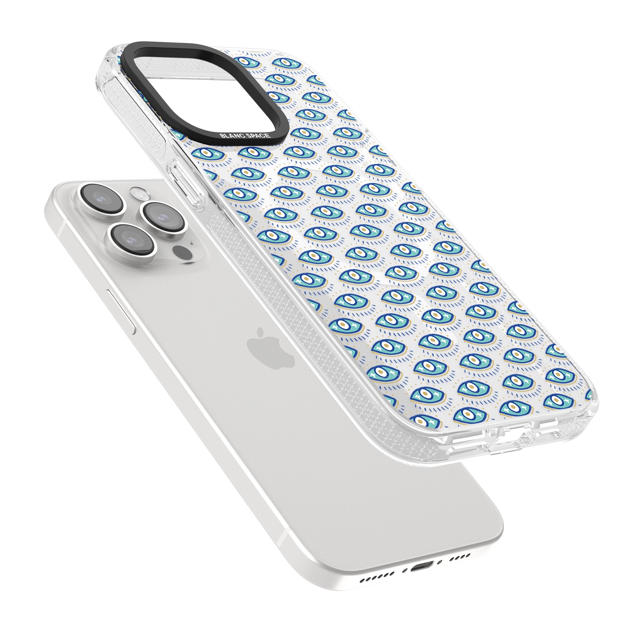 Eyes & Crosses (Clear) Psychedelic Eyes Pattern iPhone 15 Pro Max / 15 Pro / 14 Pro Max / 14 Pro / 13 Pro Clear Case Impact Air - Blanc Space
