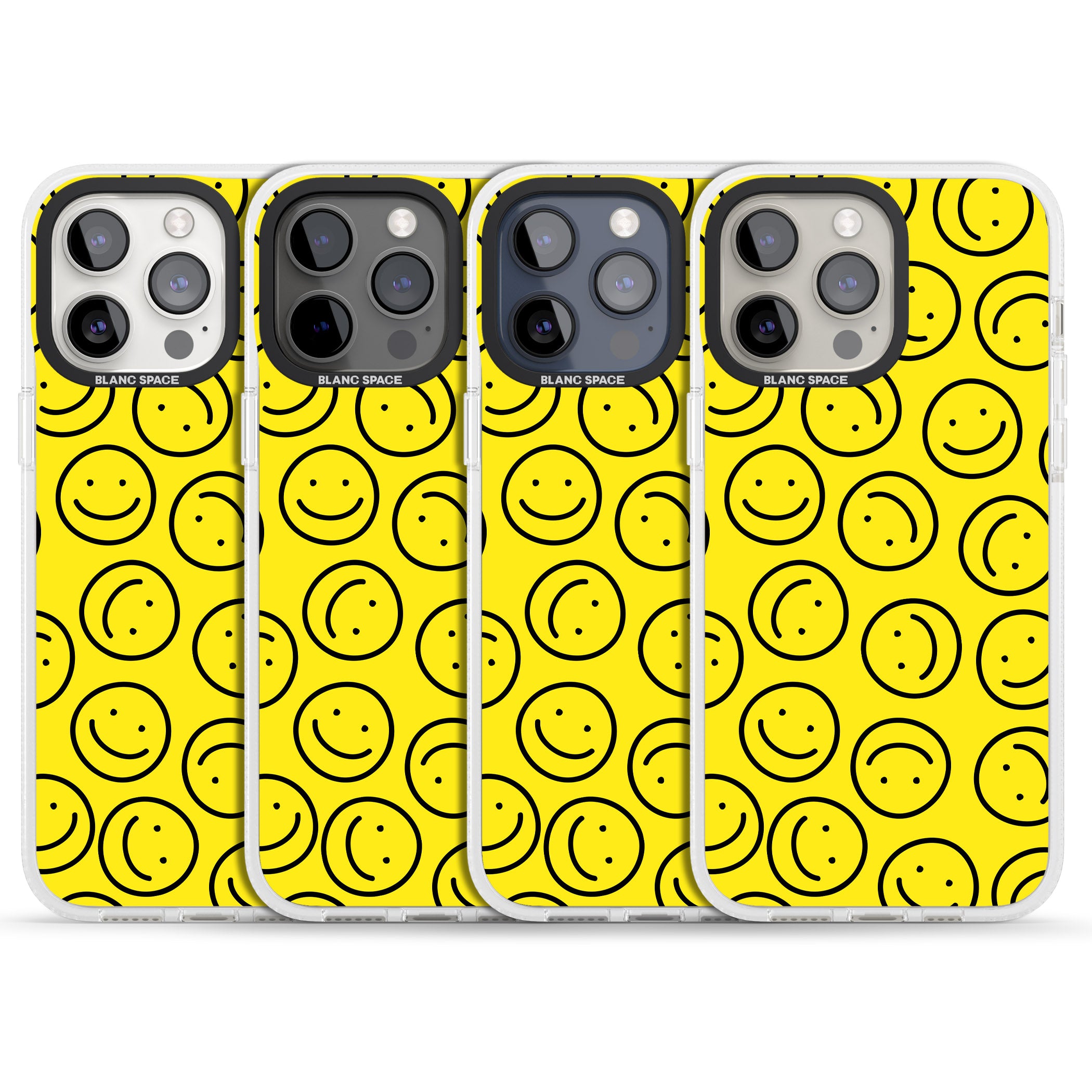 Happy Face Pattern iPhone 15 Pro Max / 15 Pro / 14 Pro Max / 14 Pro / 13 Pro Clear Case Impact Air - Blanc Space
